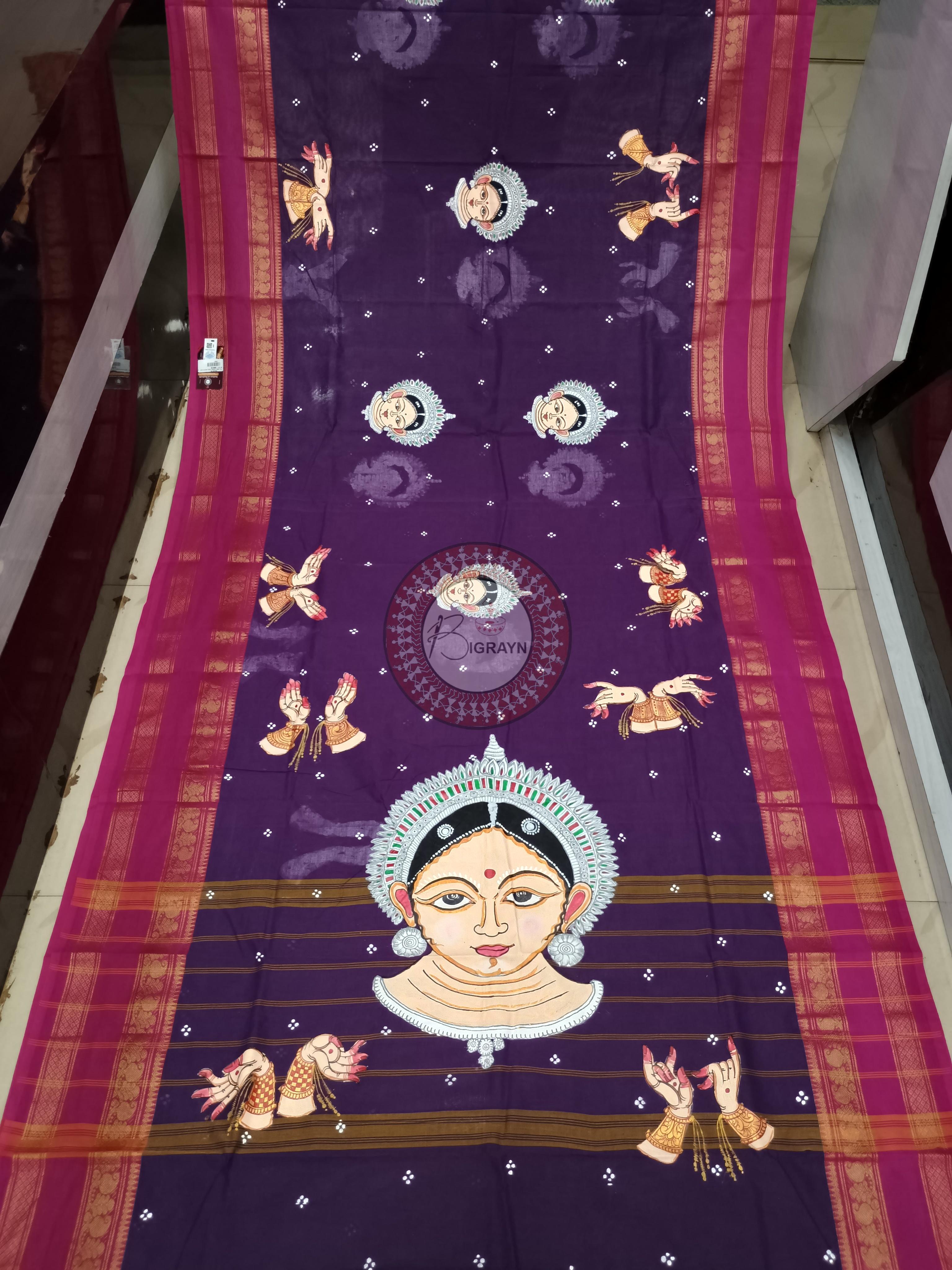 BigRayn Pattachitra Cotton Sarees