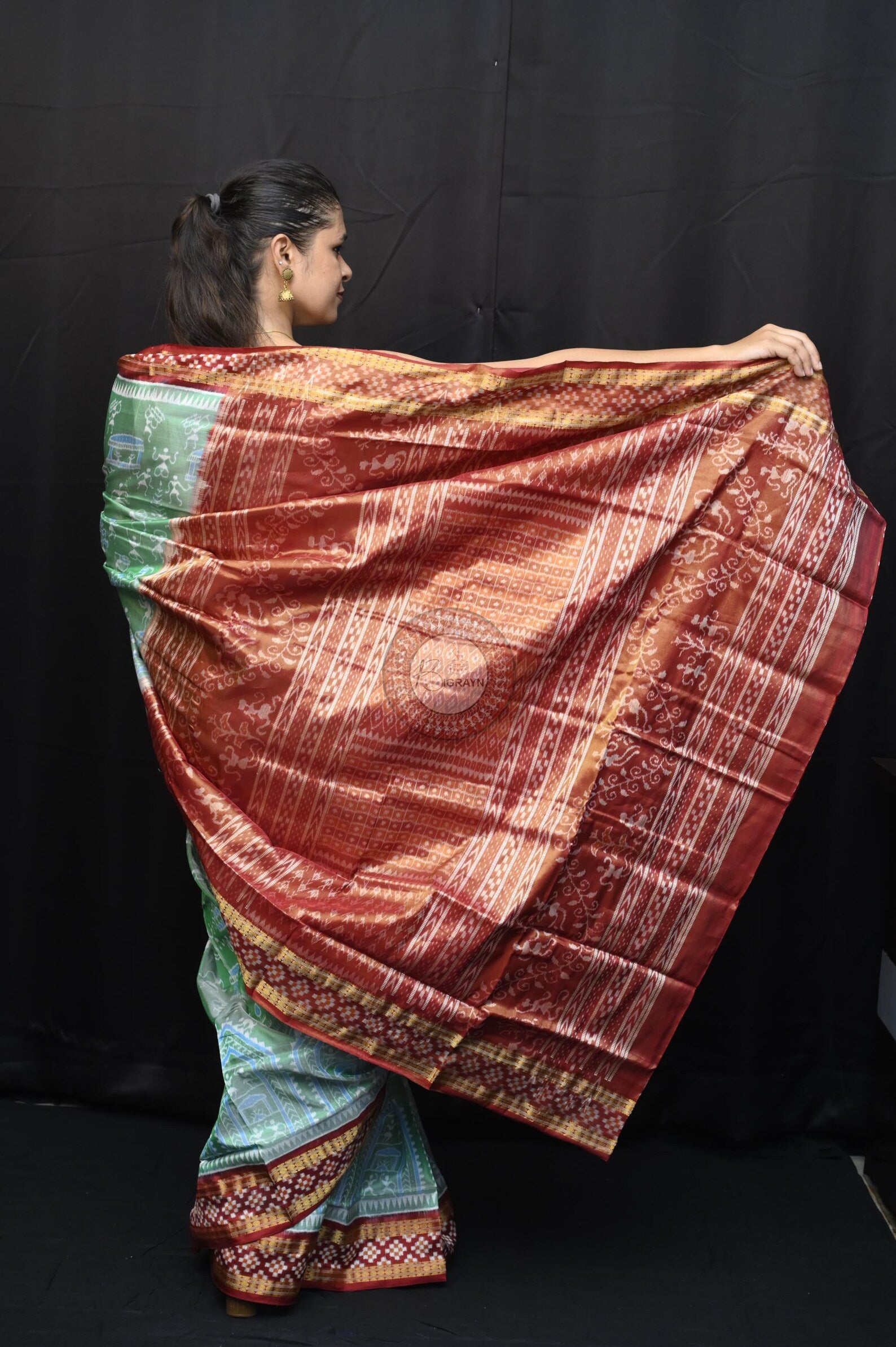 "Odisha Handloom Tissue Silk Saree with shimmering texture, elegant zari border, and lightweight drape, handcrafted by artisans"