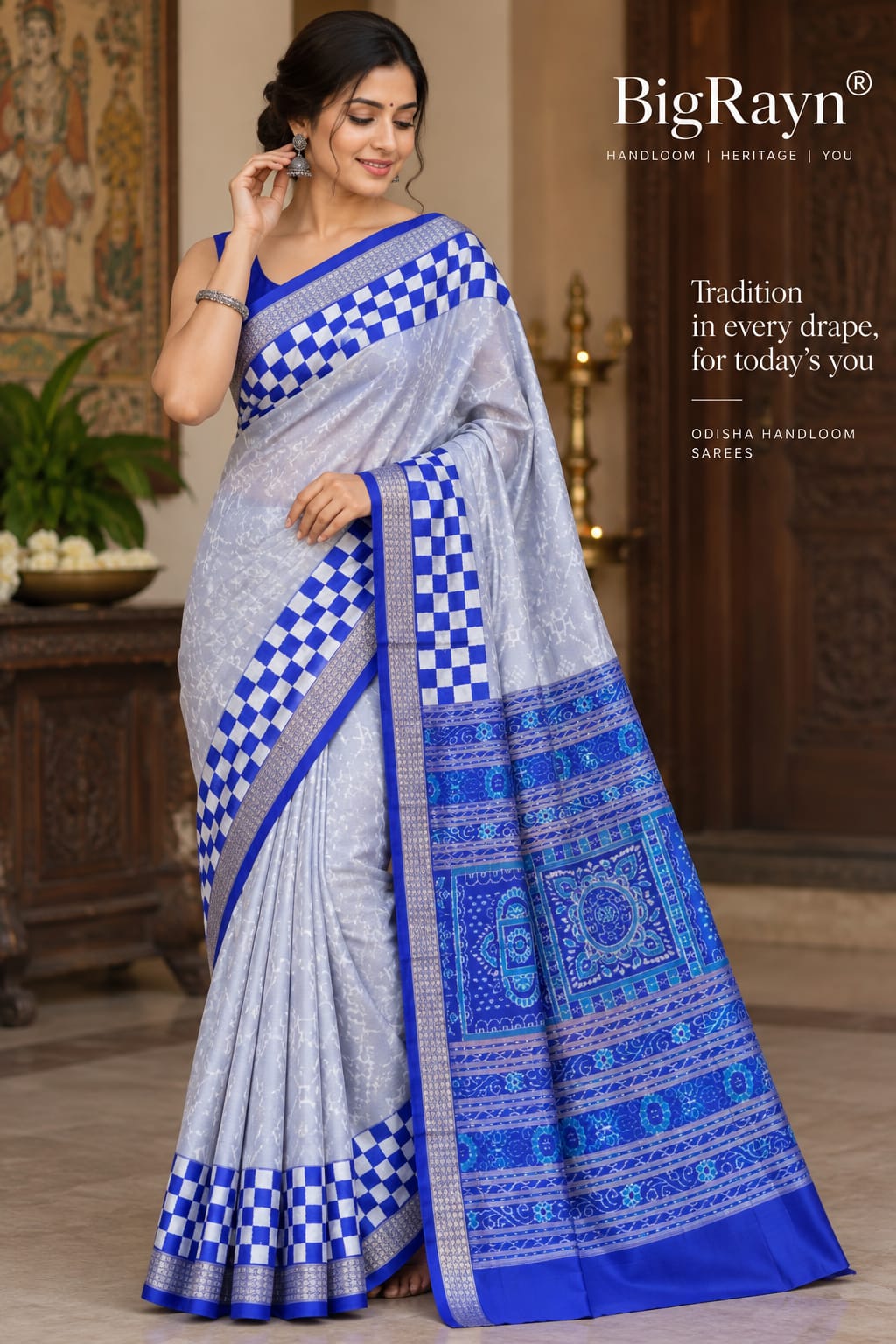 Ink Blue Blue Pasapali Sambalpuri Silk Saree