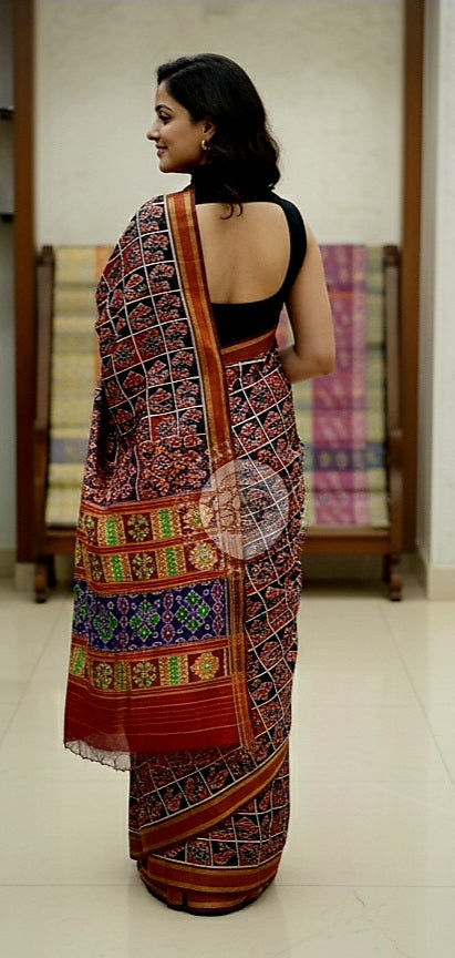 Black Maroon Nabakothi Design Khandua Silk Saree