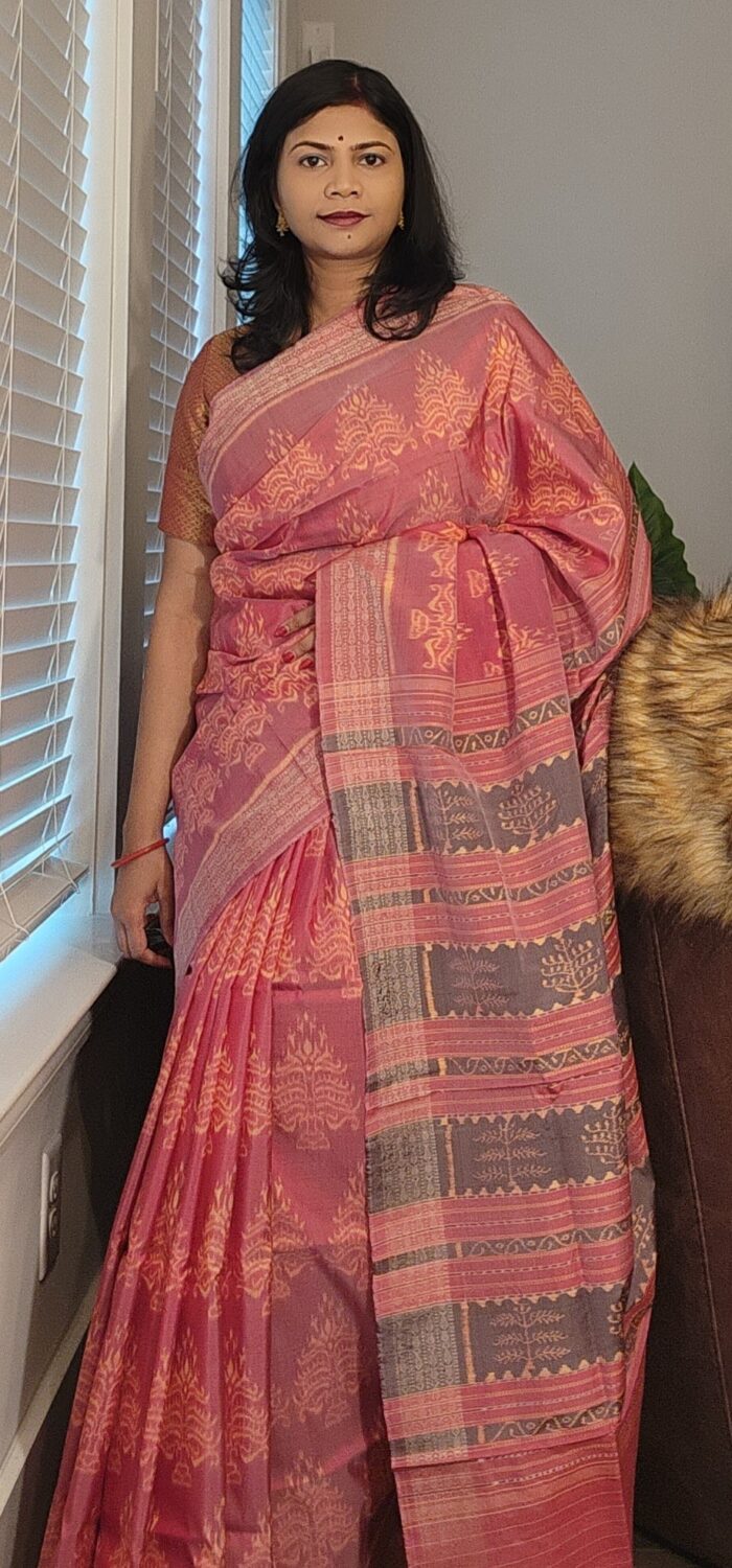 Onion Pink Tree Natural Dye Sambalpuri Silk Saree