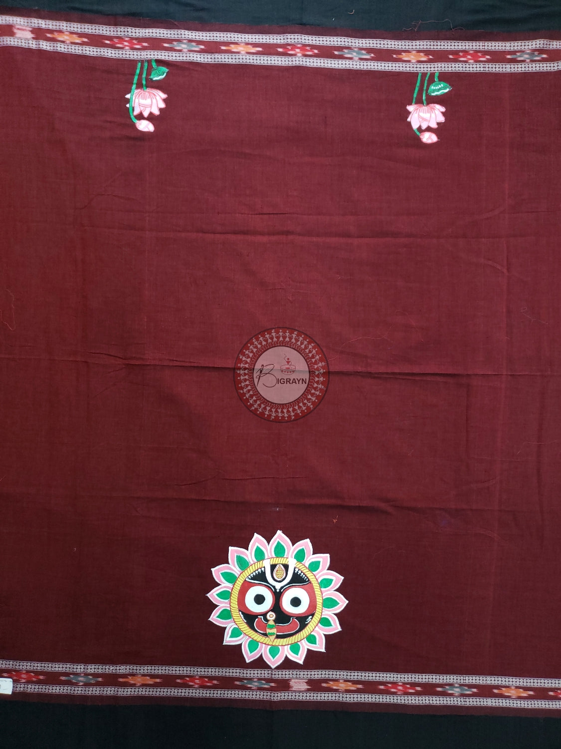 Maroon Lord Jagannath Pattachitra Cotton Blouse Piece