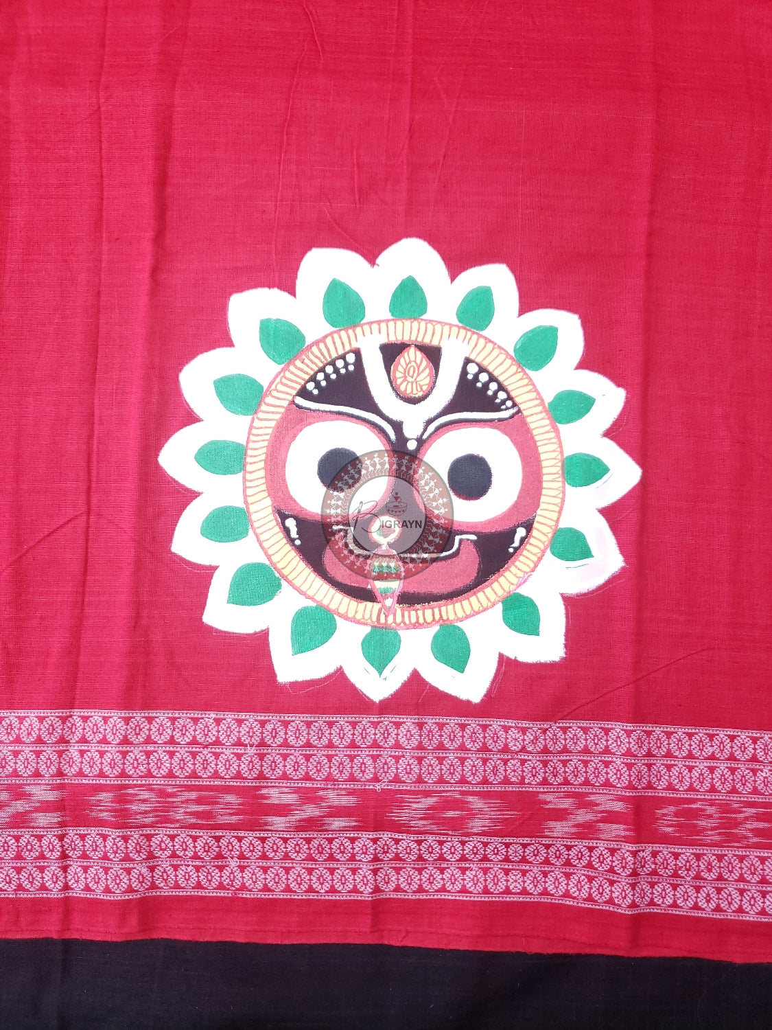 Red Lord Jagannath Pattachitra Cotton Blouse Piece