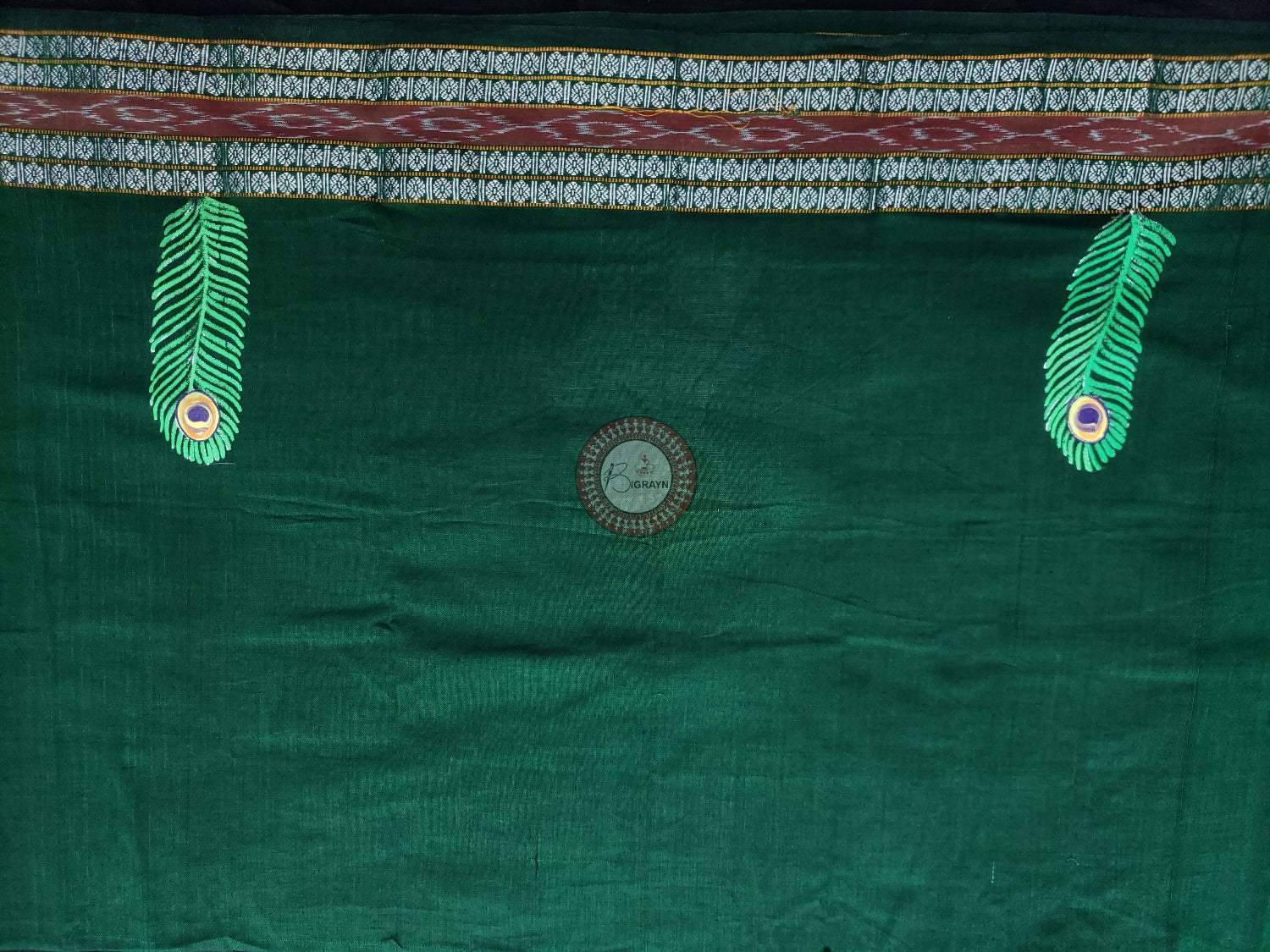 Green Radha Krishna Doli Pattachitra Cotton Blouse Piece