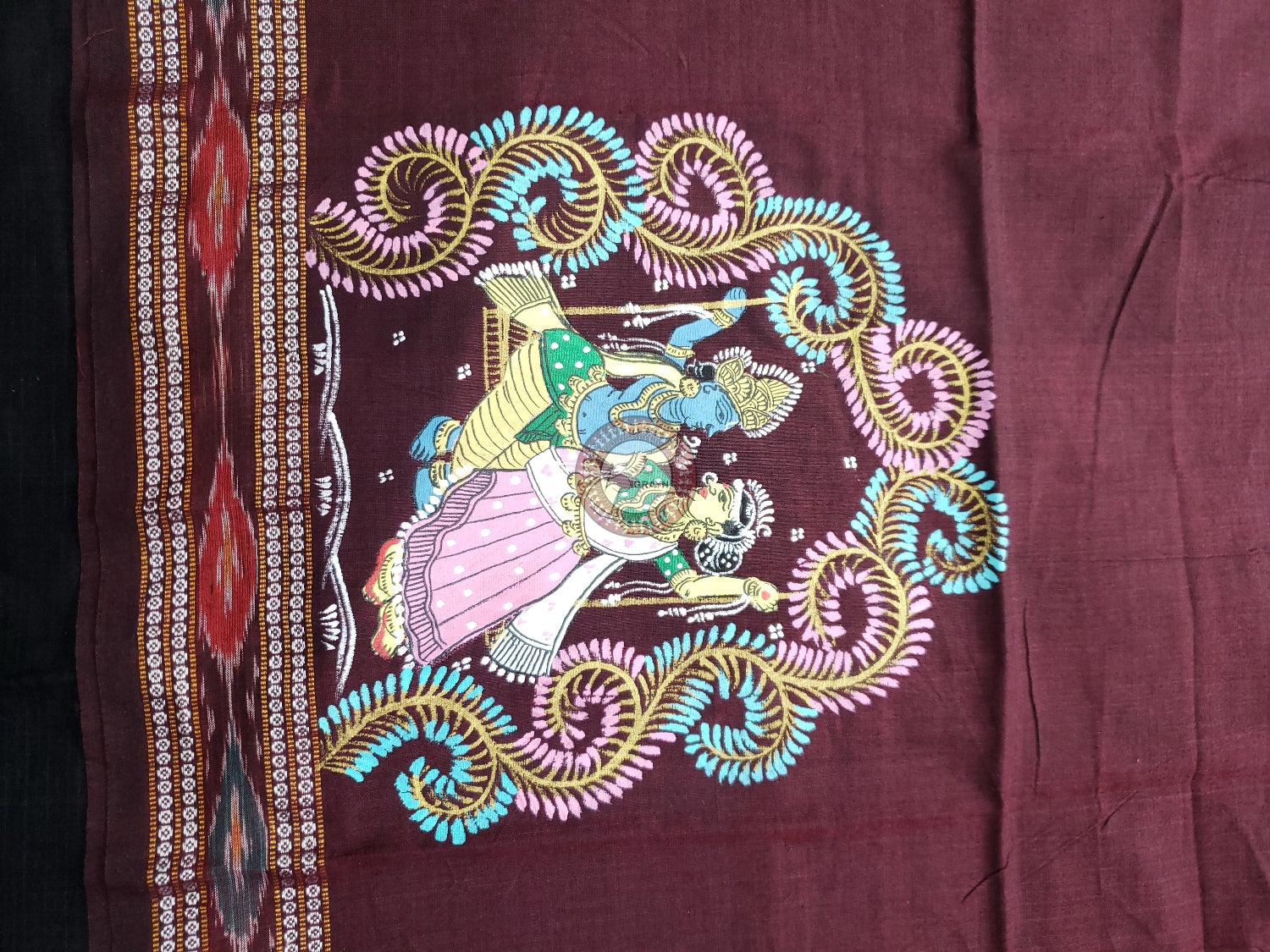 Maroon Radha Krishna Doli Pattachitra Cotton Blouse Piece