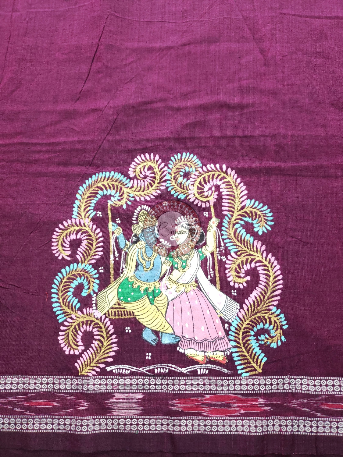 Purple Radha Krishna Doli Pattachitra Cotton Blouse Piece