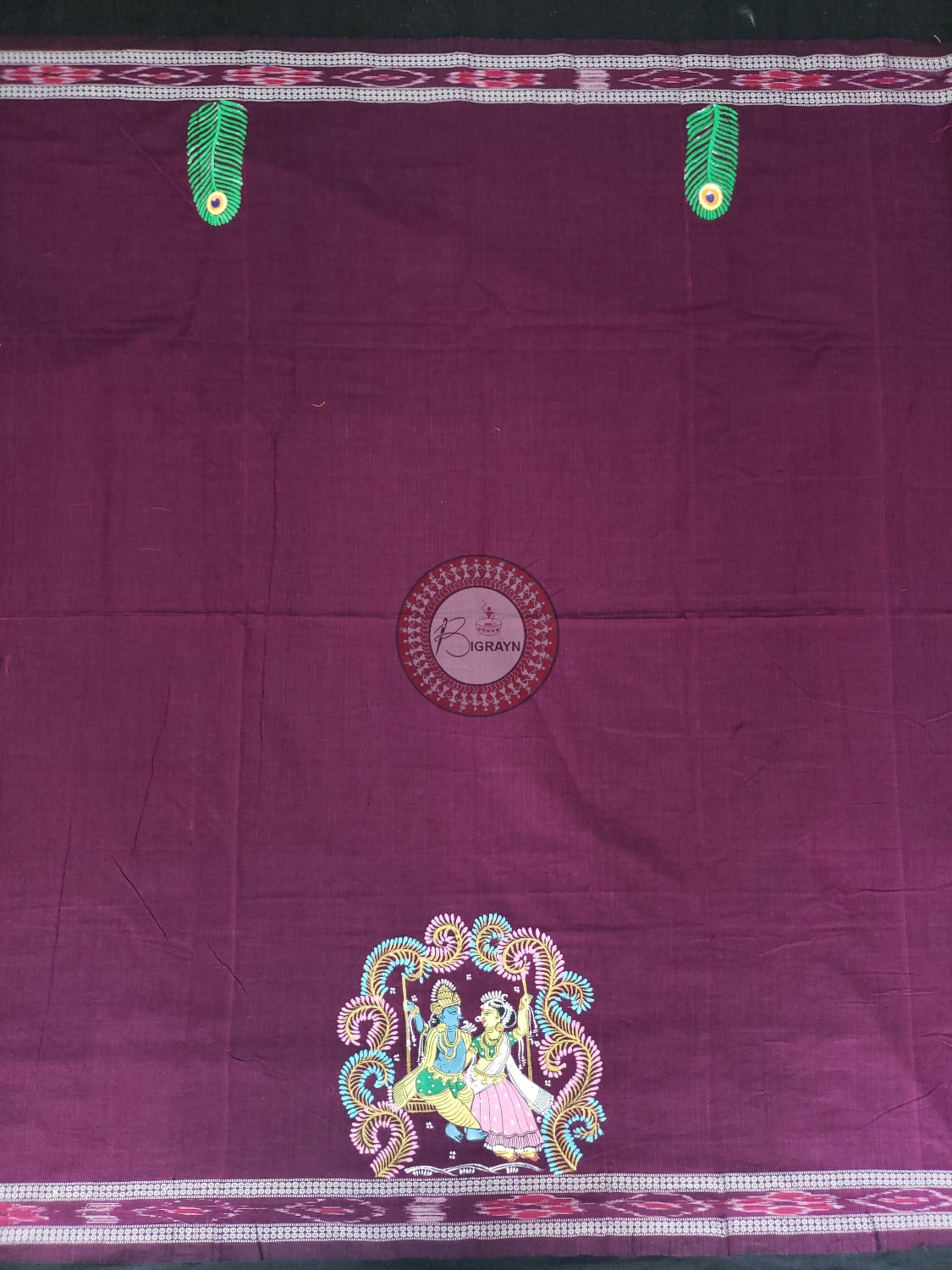Purple Radha Krishna Doli Pattachitra Cotton Blouse Piece