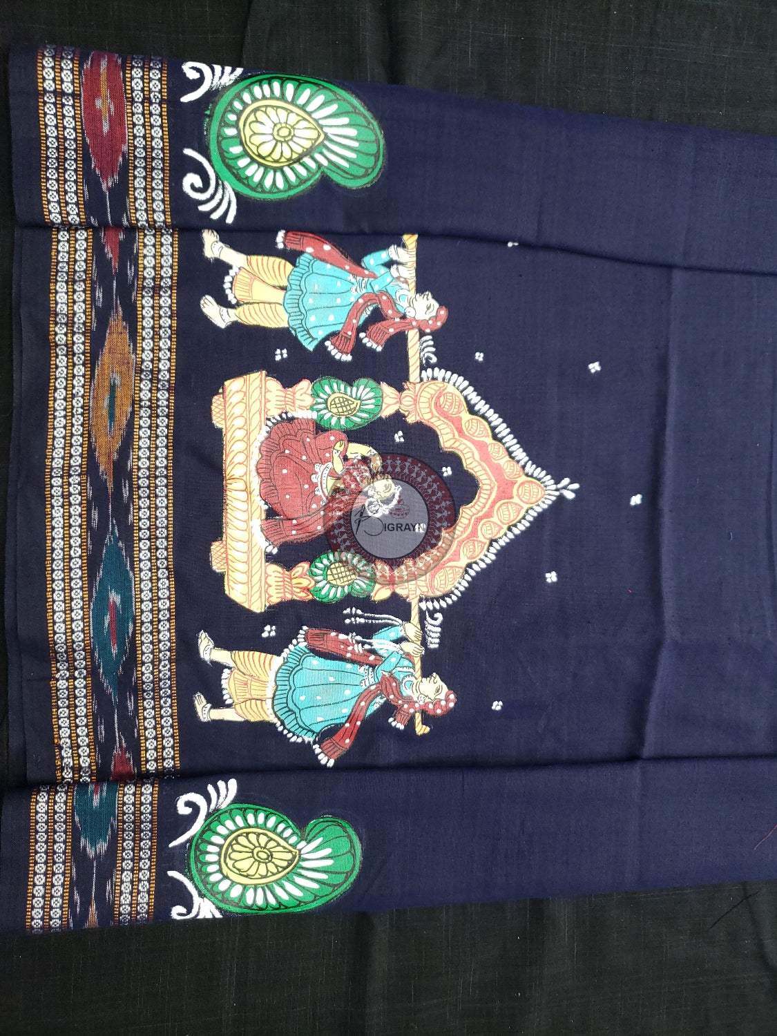 Navy Blue Marriage Theme Pattachitra Cotton Blouse Piece