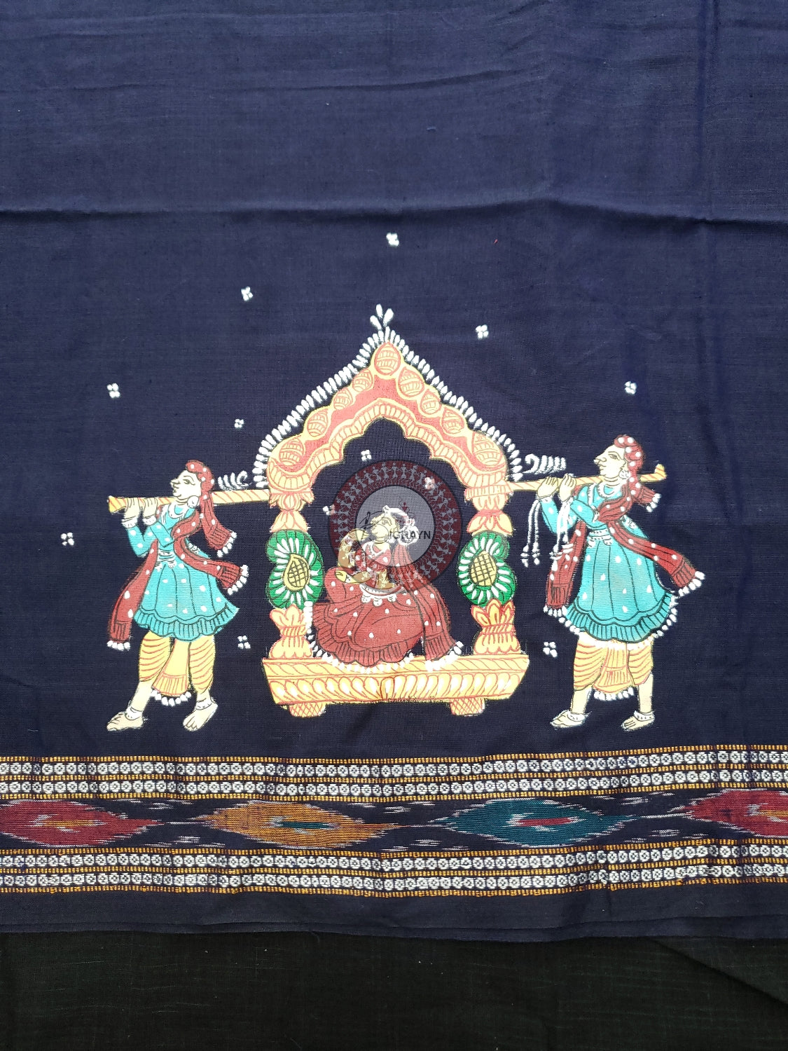 Navy Blue Marriage Theme Pattachitra Cotton Blouse Piece