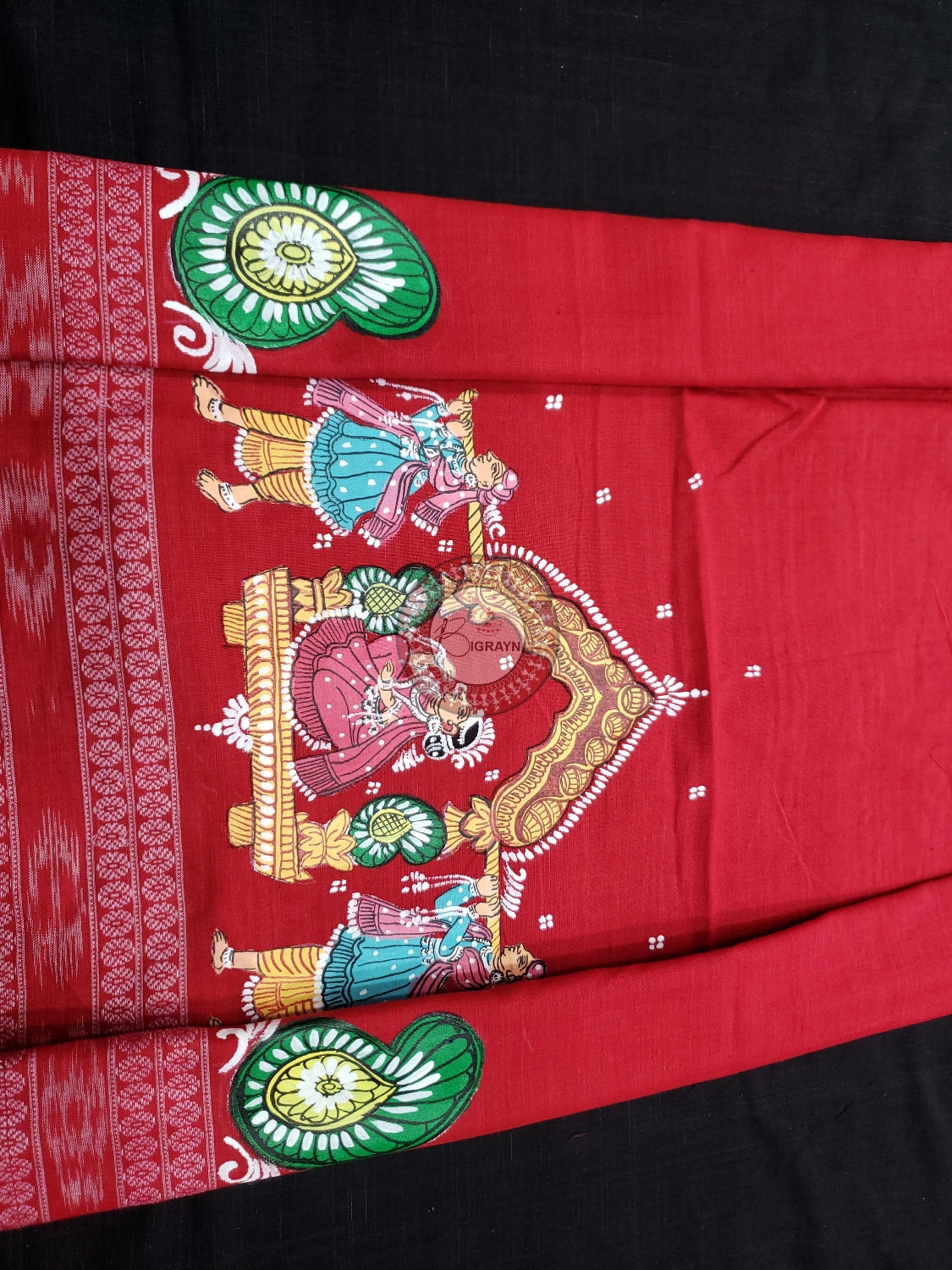 Red Marriage Theme Pattachitra Cotton Blouse Piece