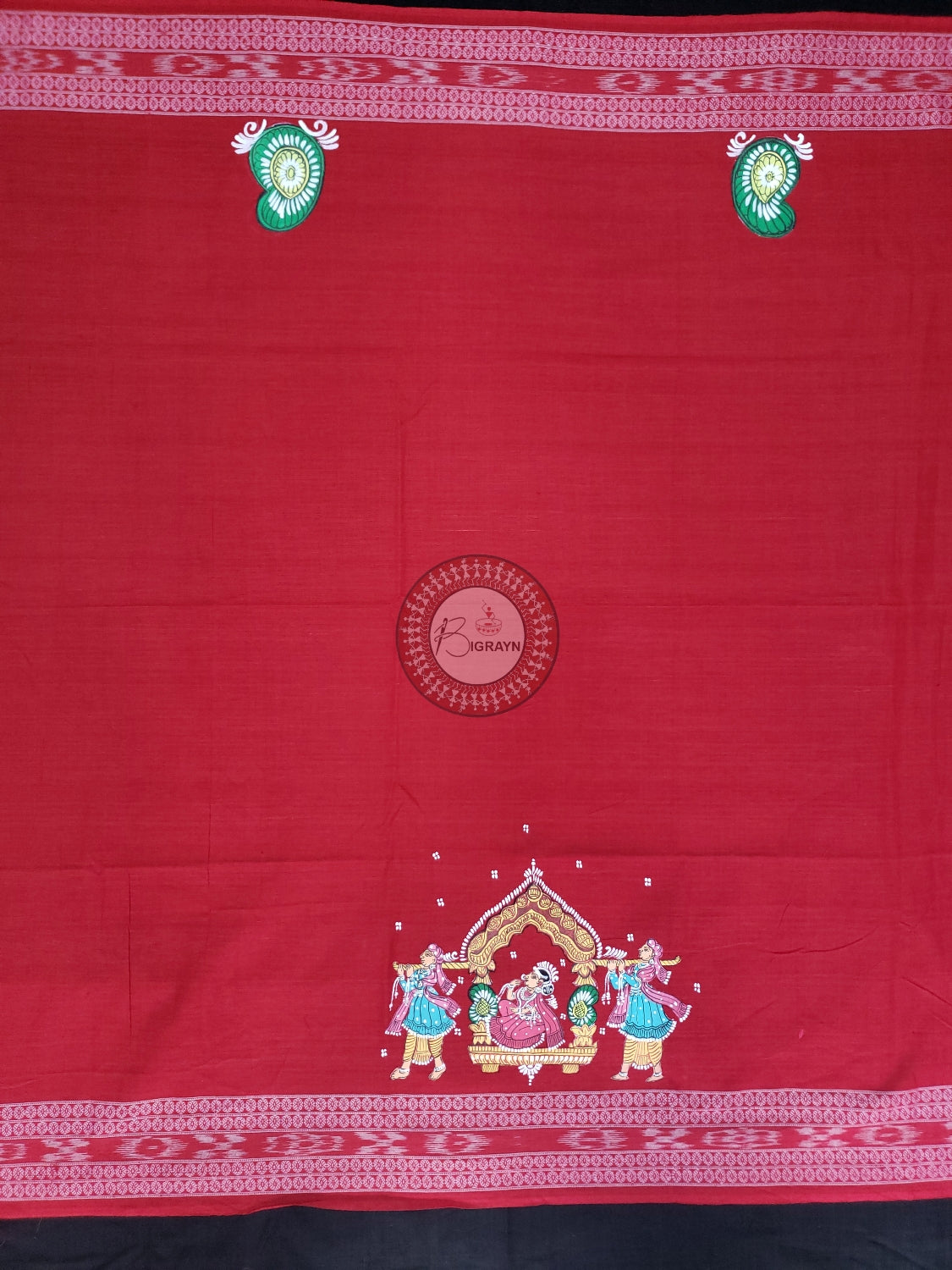 Red Marriage Theme Pattachitra Cotton Blouse Piece