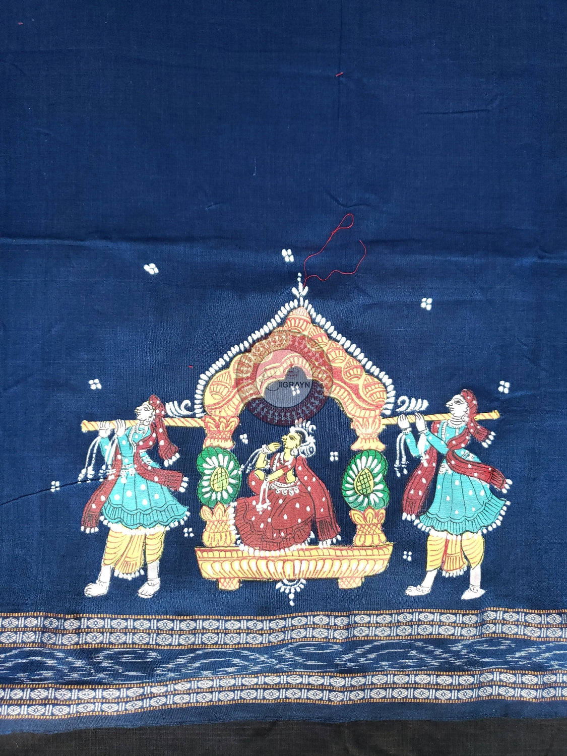 Blue Marriage Theme Pattachitra Cotton Blouse Piece