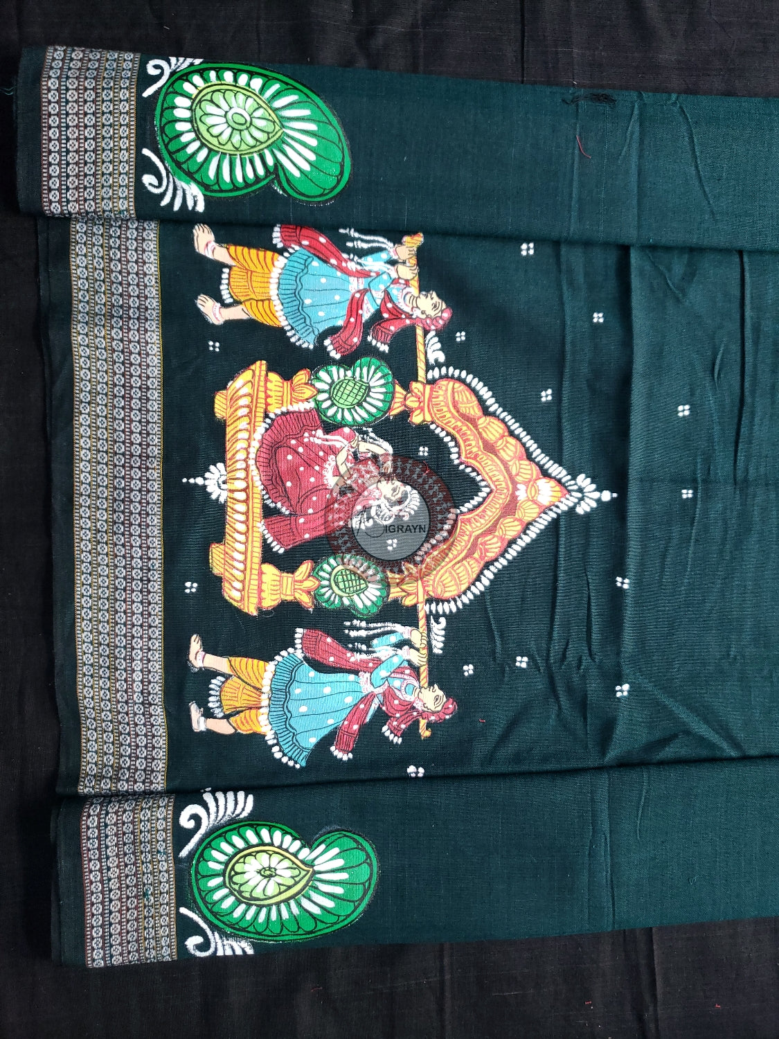 Bottle Green Marriage Theme Pattachitra Cotton Blouse Piece
