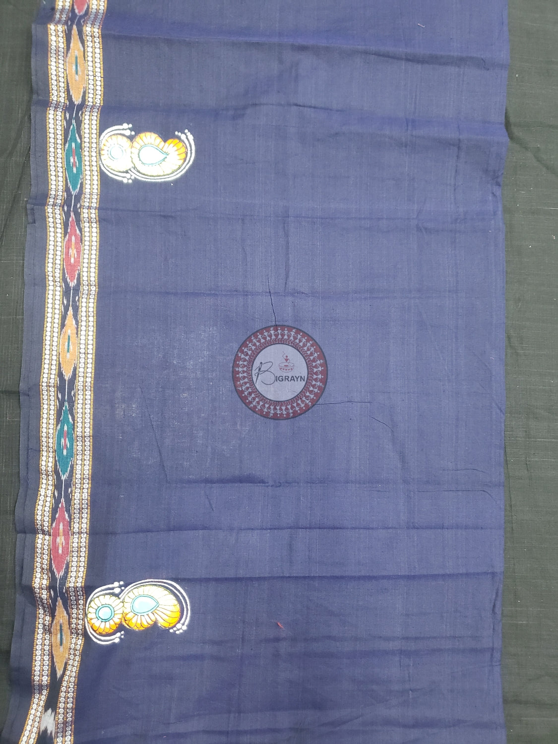 Navy Blue Maa Durga Theme Pattachitra Cotton Blouse Piece