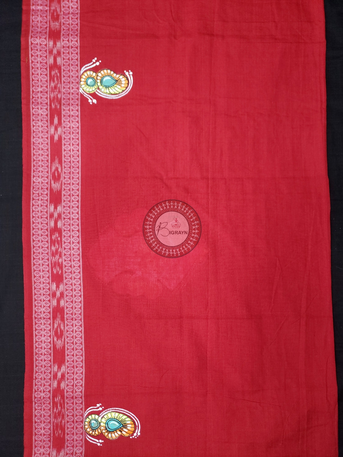 Red Maa Durga Theme Pattachitra Cotton Blouse Piece