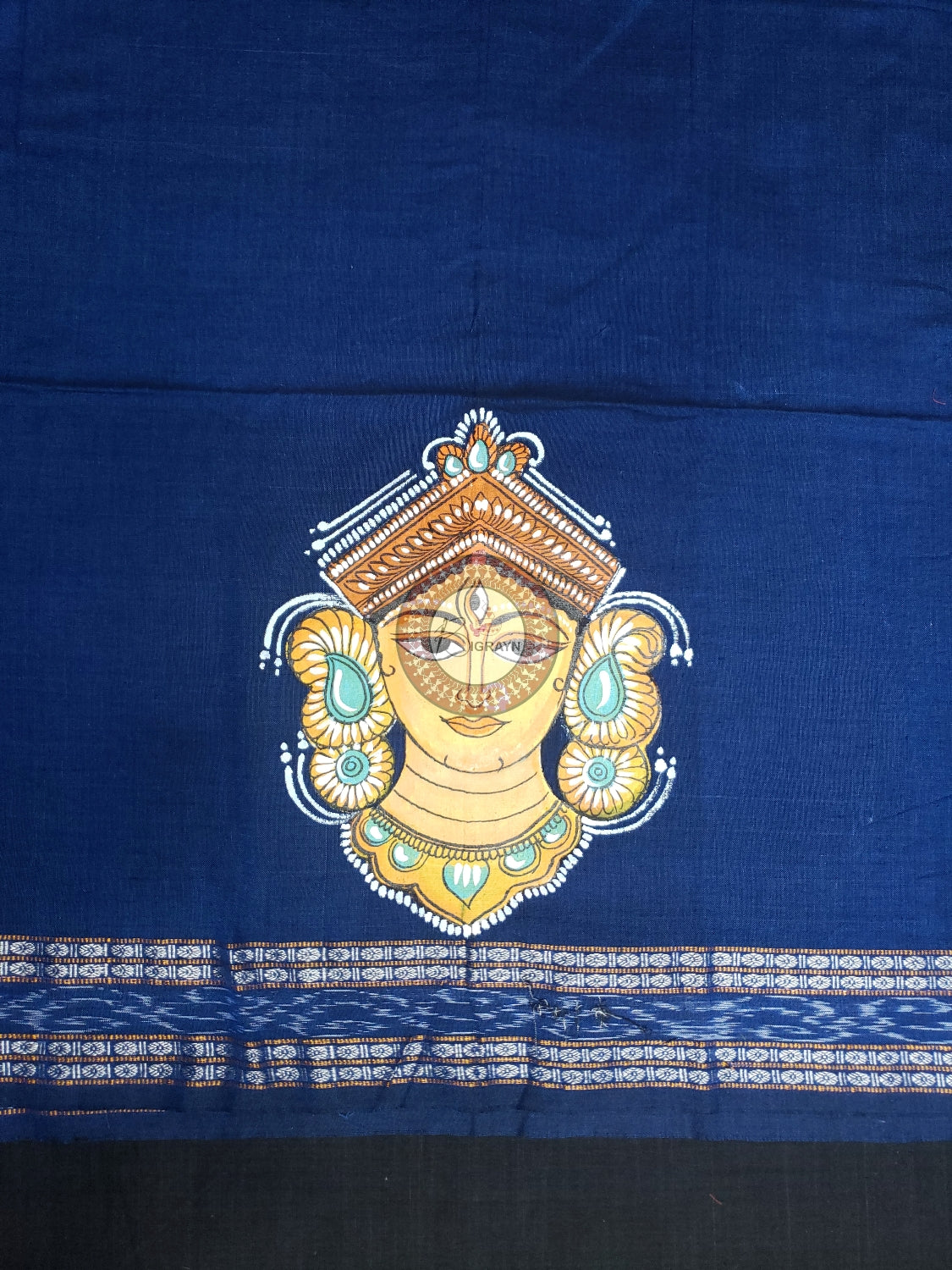 Blue Maa Durga Theme Pattachitra Cotton Blouse Piece