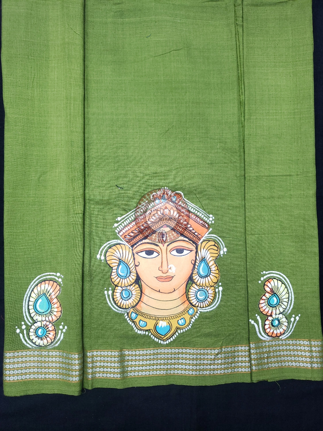 Mehndi Maa Durga Theme Pattachitra Cotton Blouse Piece