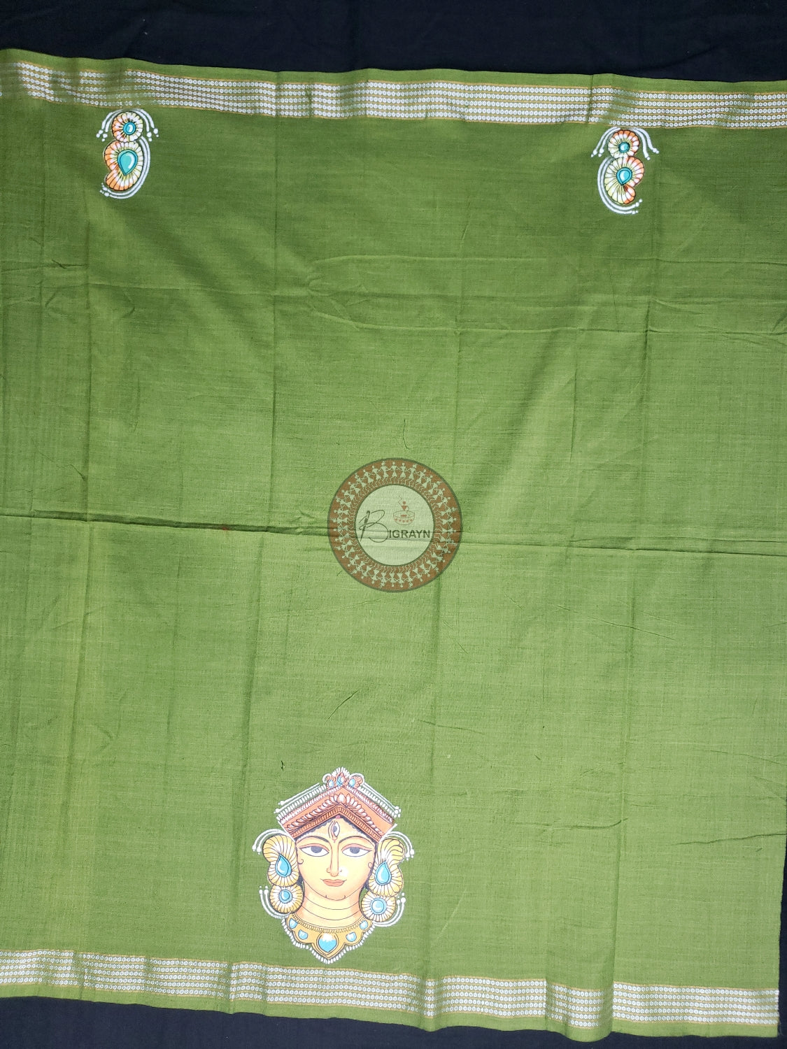 Mehndi Maa Durga Theme Pattachitra Cotton Blouse Piece