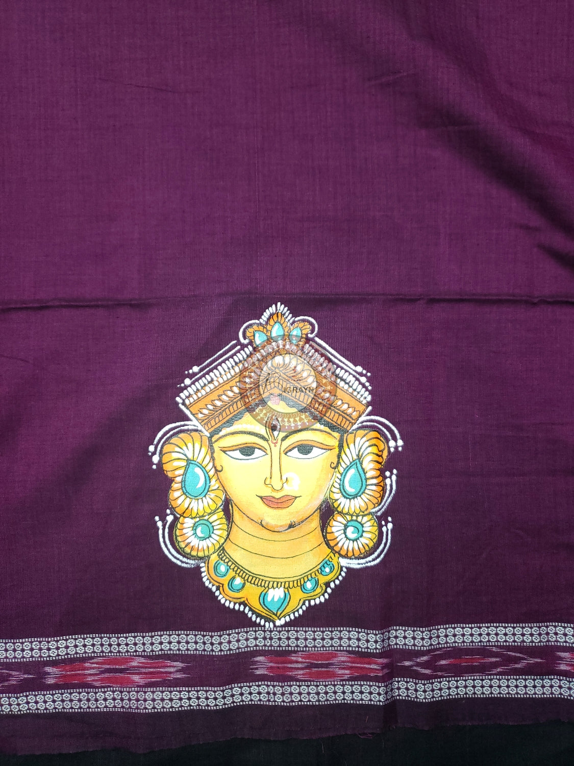 Purple Maa Durga Theme Pattachitra Cotton Blouse Piece