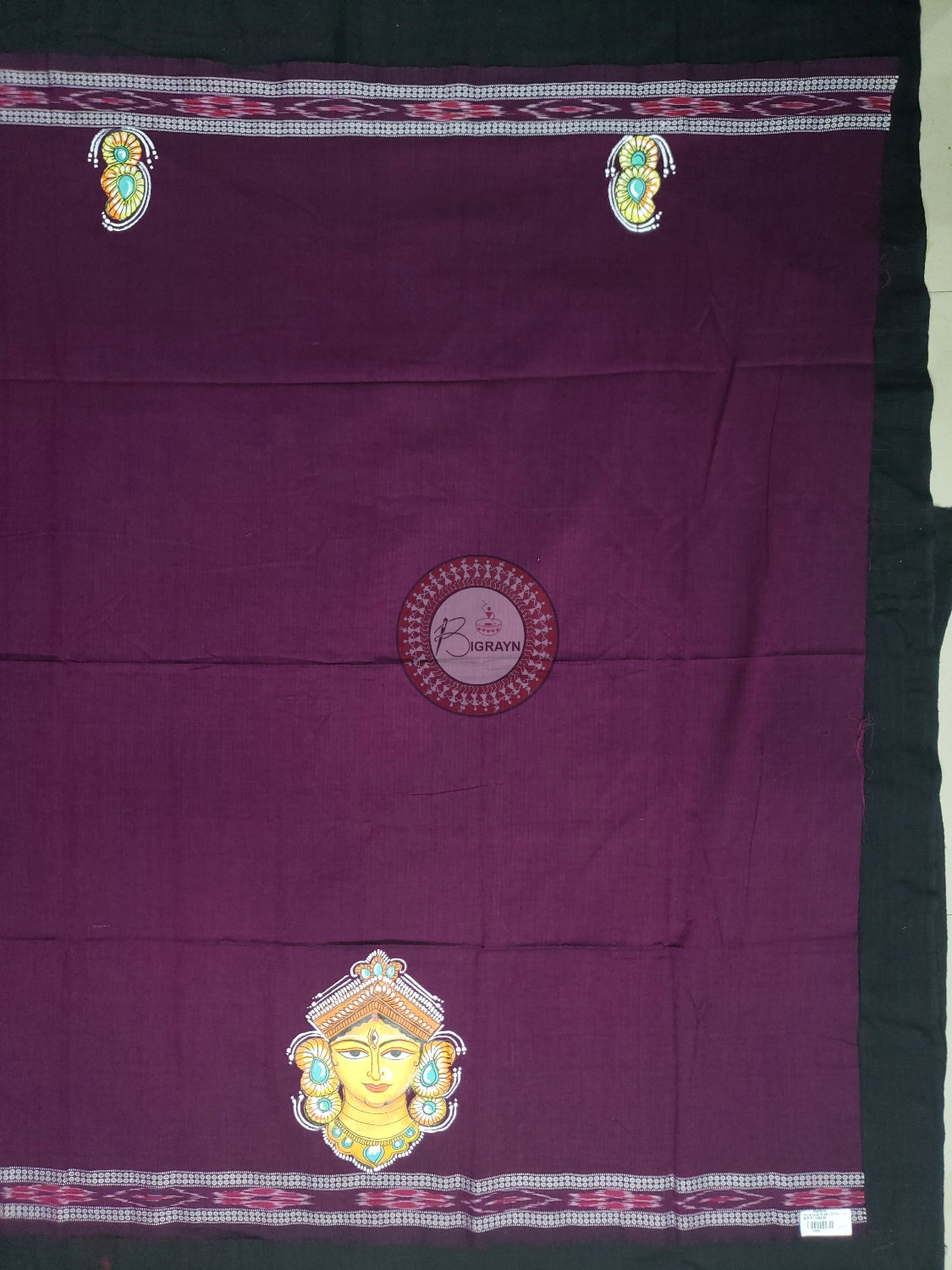 Purple Maa Durga Theme Pattachitra Cotton Blouse Piece