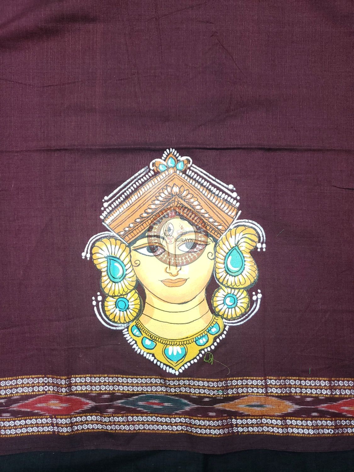 Maroon Maa Durga Theme Pattachitra Cotton Blouse Piece