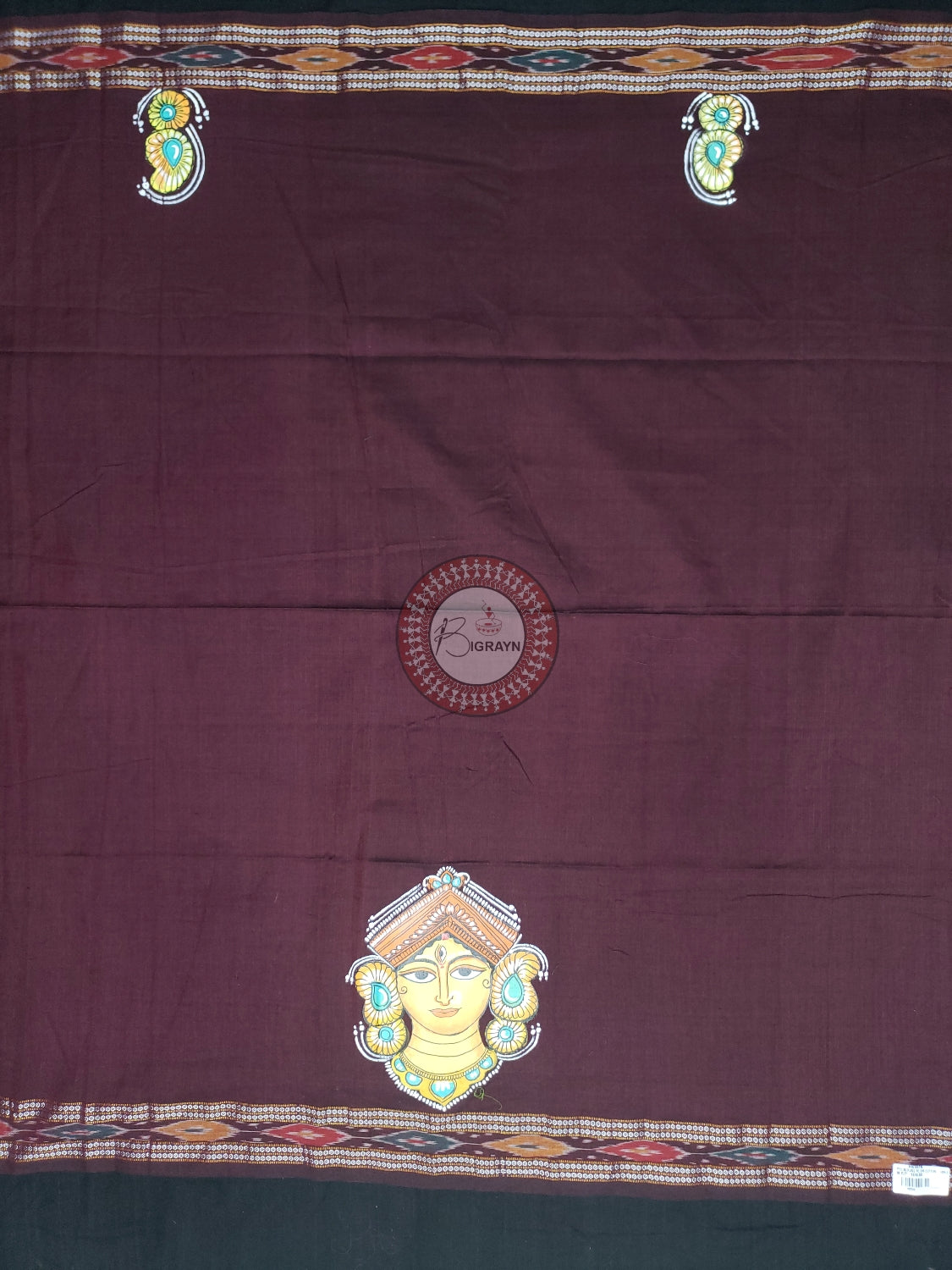Maroon Maa Durga Theme Pattachitra Cotton Blouse Piece
