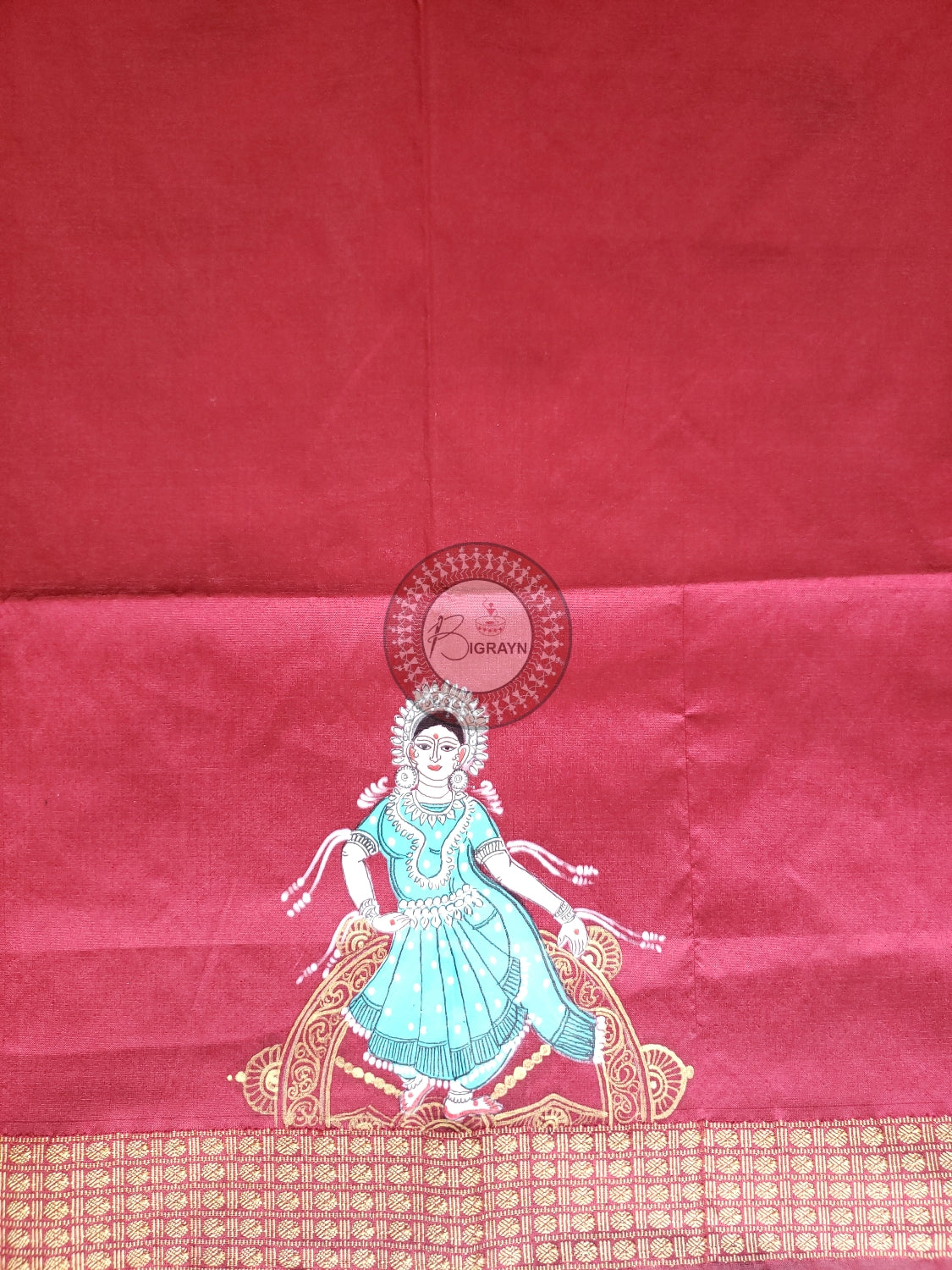 Maroon Half Konark And Nartaki Theme Pattachitra Silk Blouse Piece