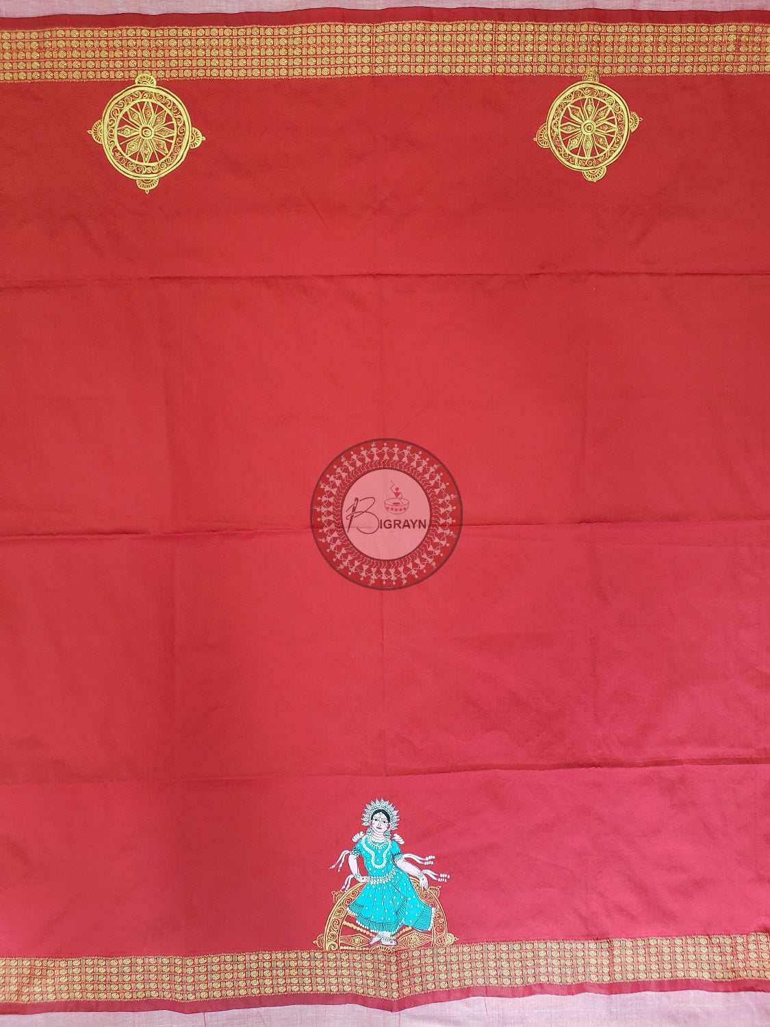 Red Half Konark And Nartaki Theme Pattachitra Silk Blouse Piece