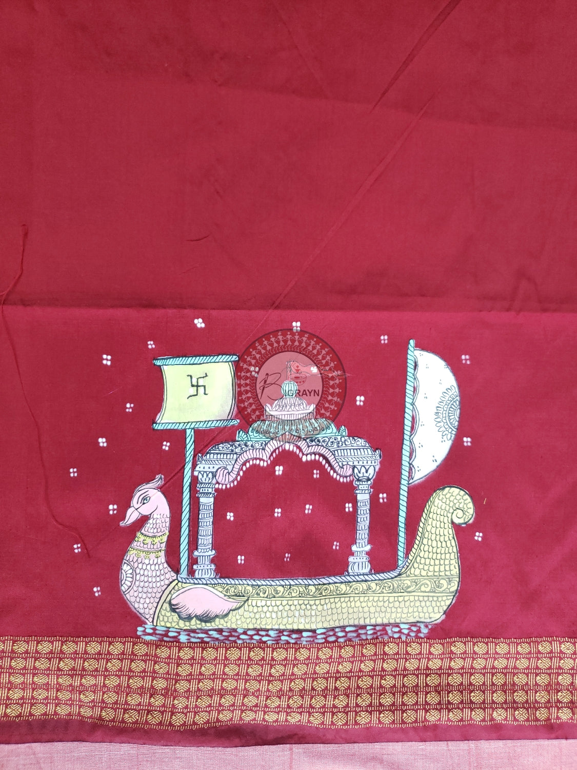 Maron Boita Theme Pattachitra Silk Blouse Piece