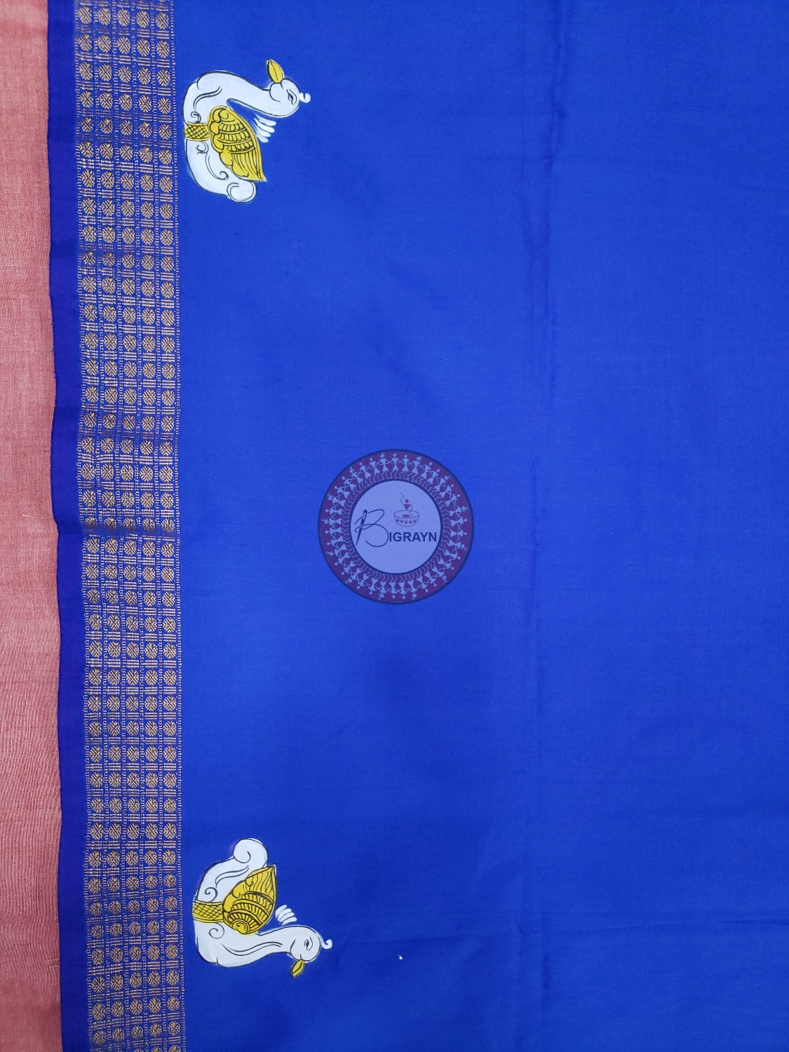 Blue Boita Theme Pattachitra Silk Blouse Piece