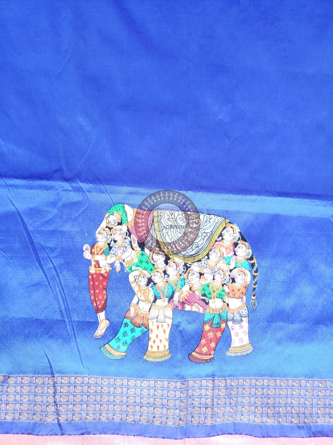 Blue Kandrap Hasti Theme Pattachitra Silk Blouse Piece