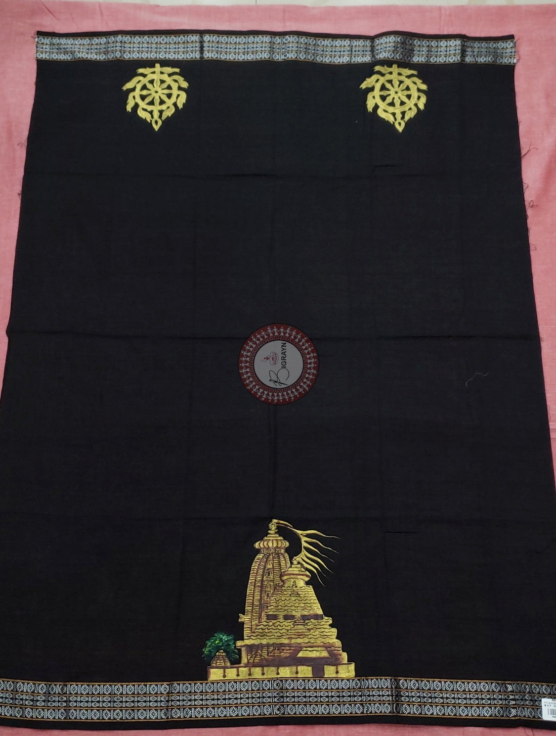 Black Sri Mandira Theme Pattachitra Cotton Blouse Piece
