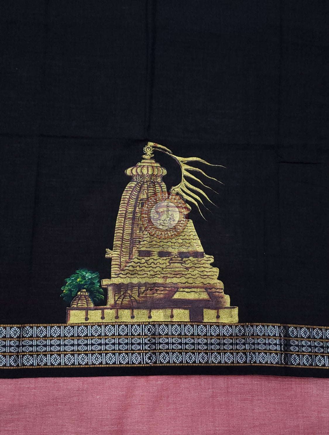 Black Sri Mandira Theme Pattachitra Cotton Blouse Piece
