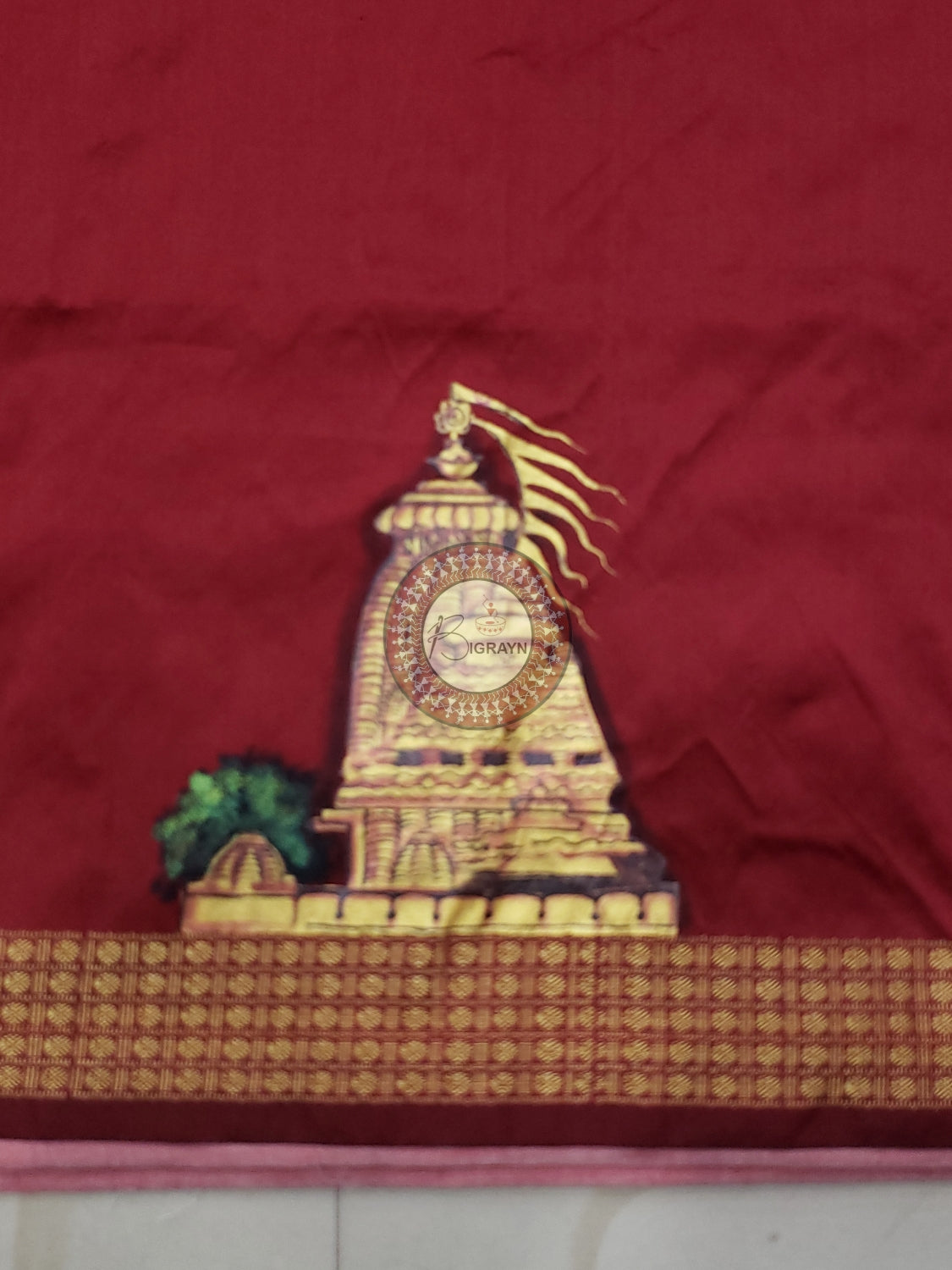 Maroon Sri Mandira Theme Pattachitra Silk Blouse Piece