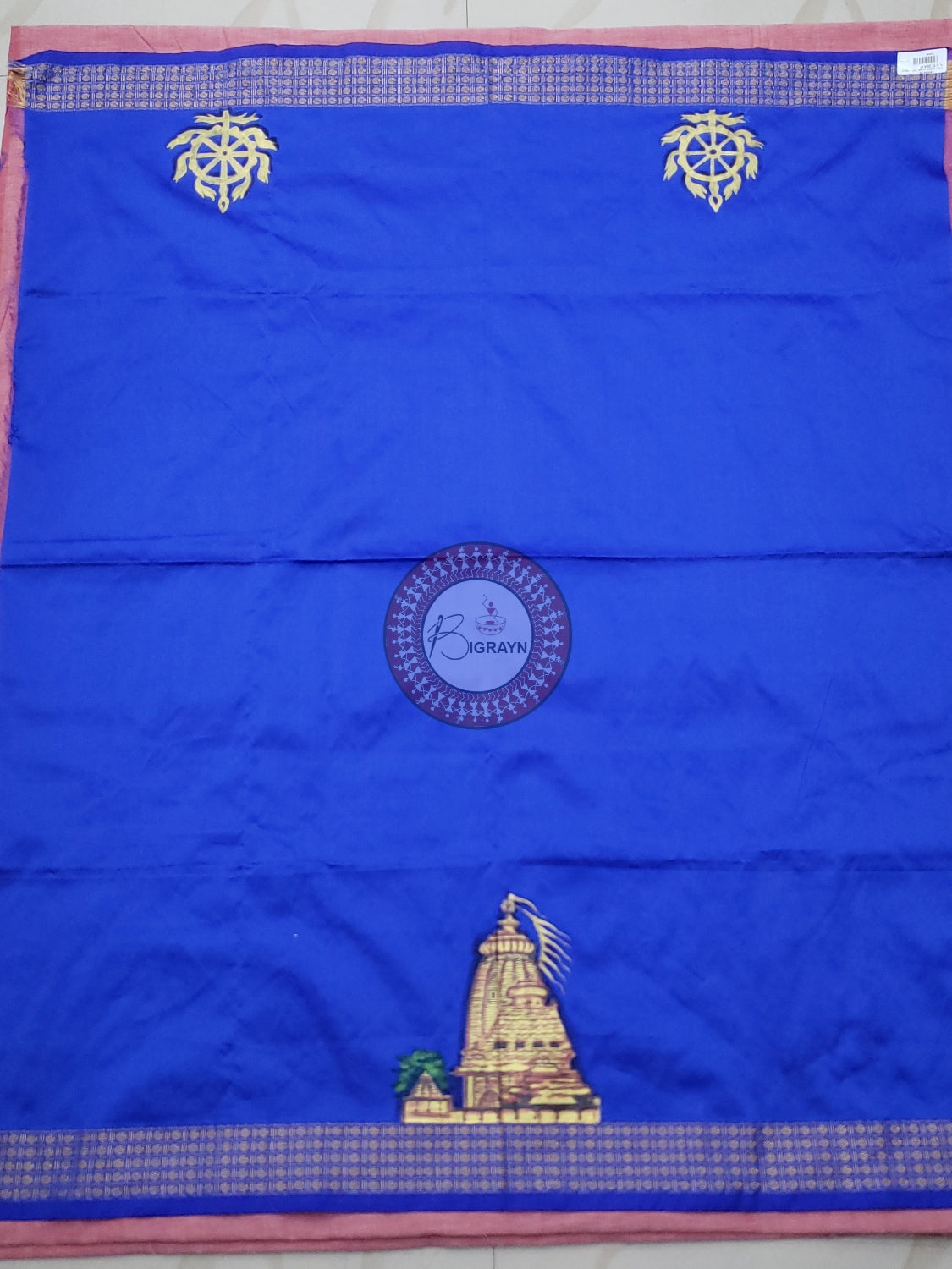 Blue Sri Mandira Theme Pattachitra Silk Blouse Piece