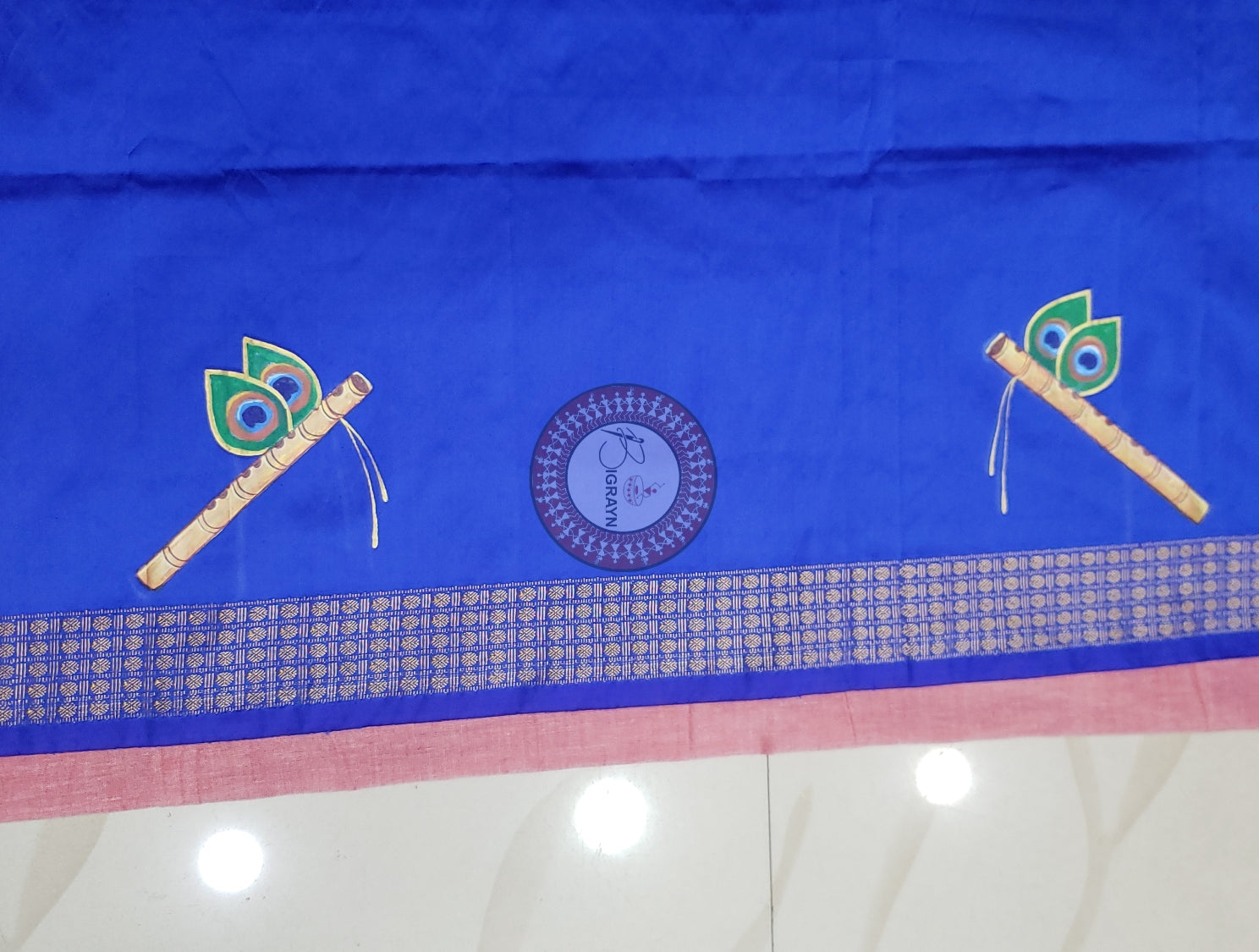 Blue Krishna Picwai Theme Pattachitra Silk Blouse Piece