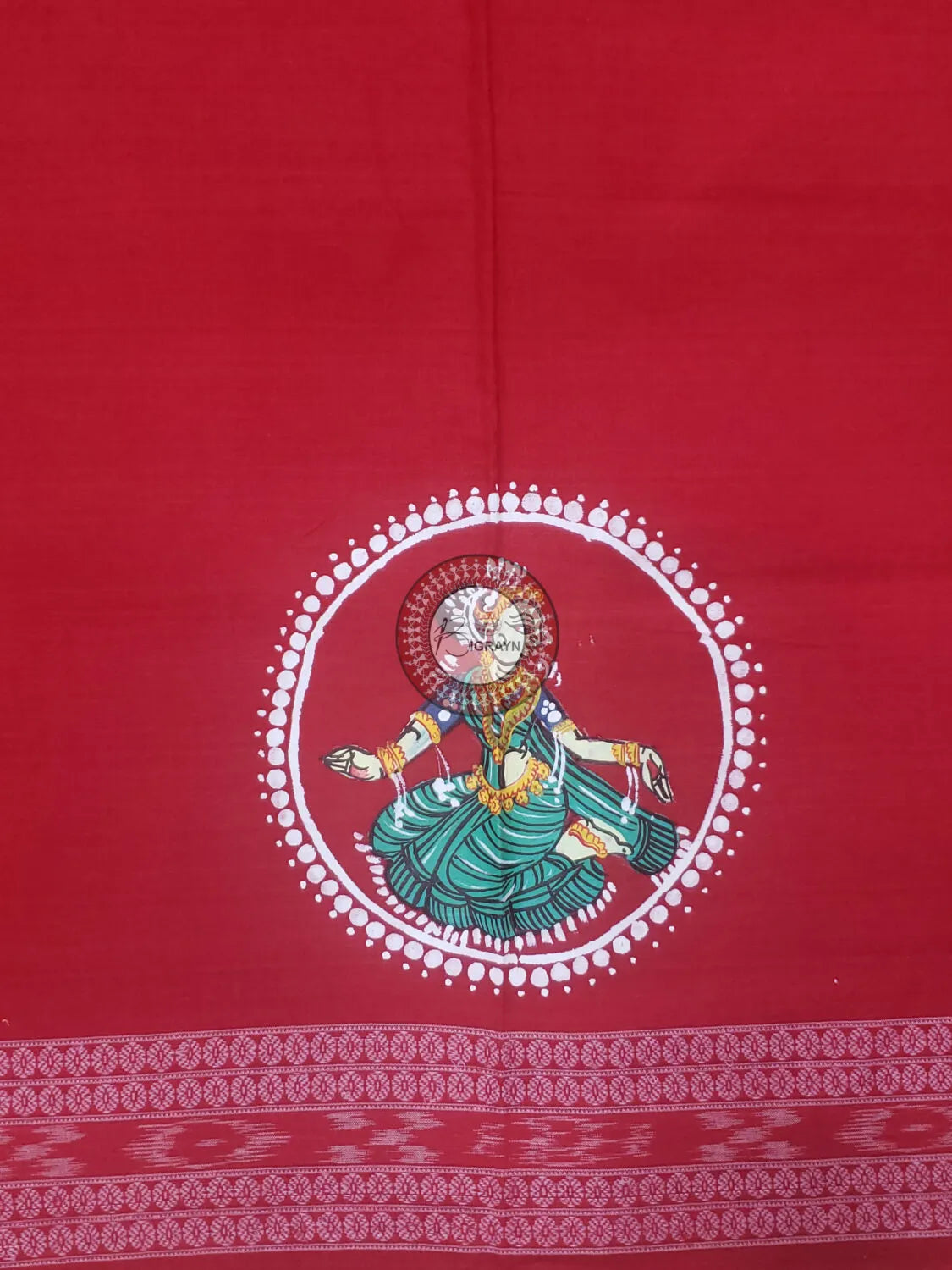 Red Odissi Dancer Pattachitra Cotton Blouse Piece