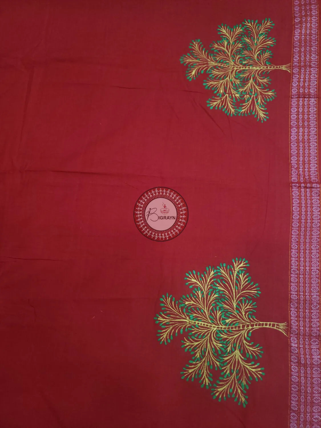 Maroon Deer Theme Pattachitra Cotton Blouse Piece