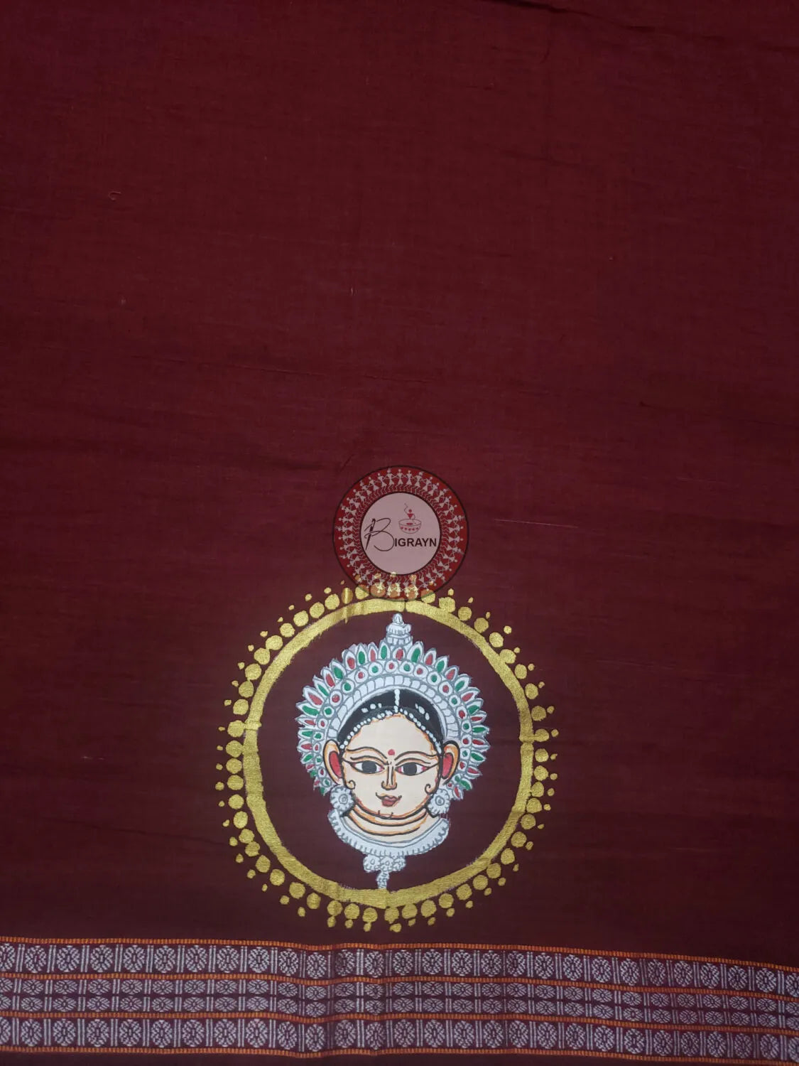 Coffee Odishi Dancer Face Theme Pattachitra Cotton Blouse Piece