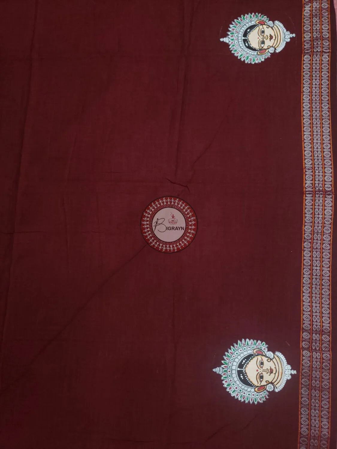 Coffee Odishi Dancer Face Theme Pattachitra Cotton Blouse Piece