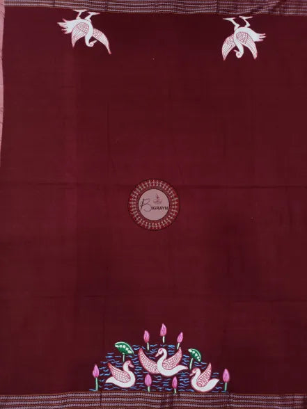Maroon Radha Krishna Theme Pattachitra Cotton Blouse Piece