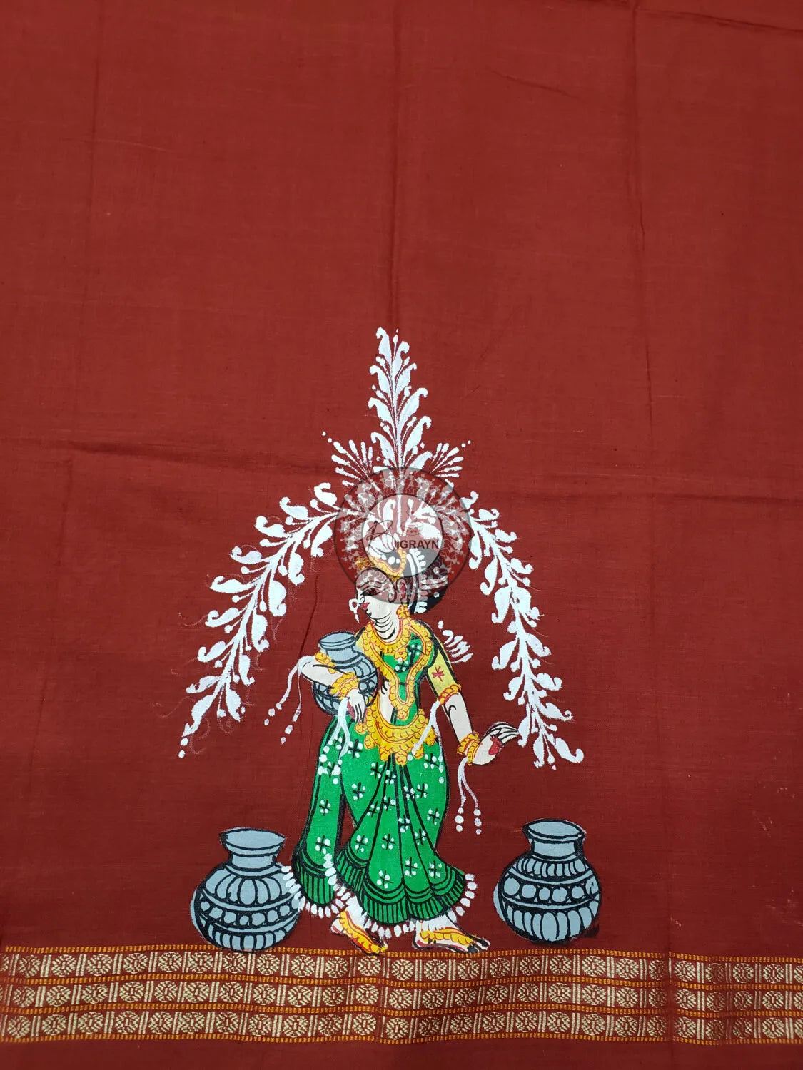 Rust Dancer Theme Pattachitra Cotton Blouse Piece