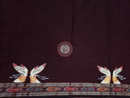 Maroon Odishi Mudra Theme Pattachitra Cotton Blouse Piece