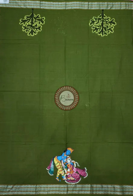 Mehendi Radha Krishna Theme Pattachitra Cotton Blouse Piece