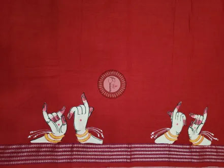 Red Odishi Mudra And Face Pattachitra Cotton Blouse Piece