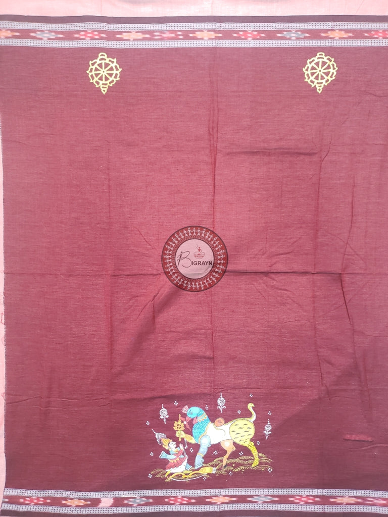 Maroon Nabagunjara Pattachitra Cotton Blouse Piece