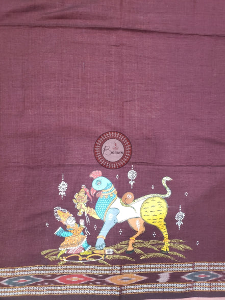 Coffee Nabagunjara Pattachitra Cotton Blouse Piece