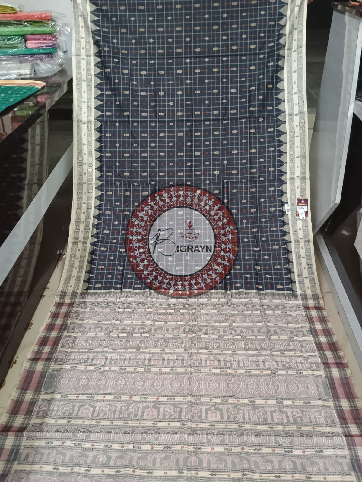 "Odisha Handloom Hazarbuti Bomkai Silk Saree with thousand buti motifs, intricate pallu design, and rich traditional craftsmanship"