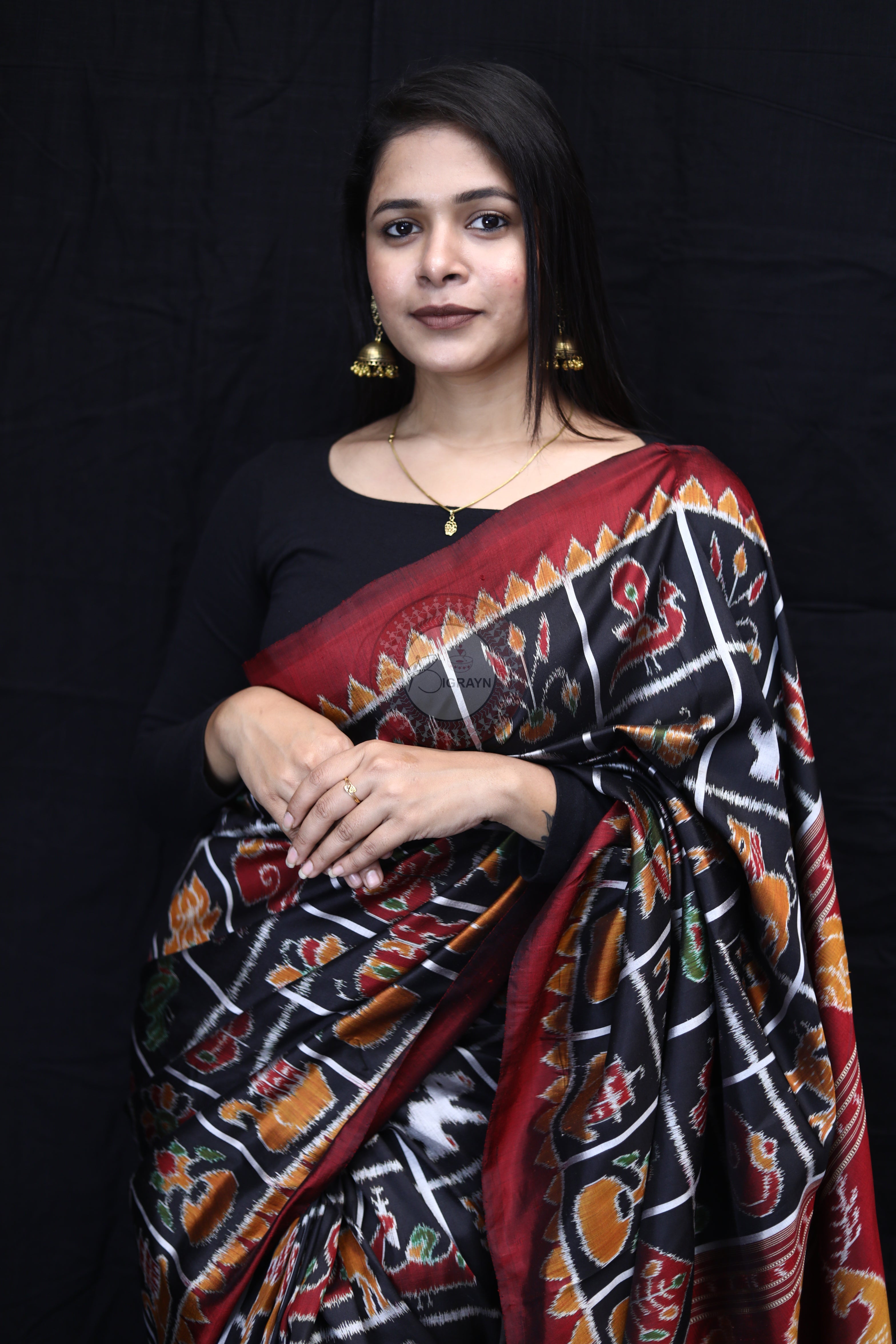 Black Nabakothi Mulberry Silk Saree