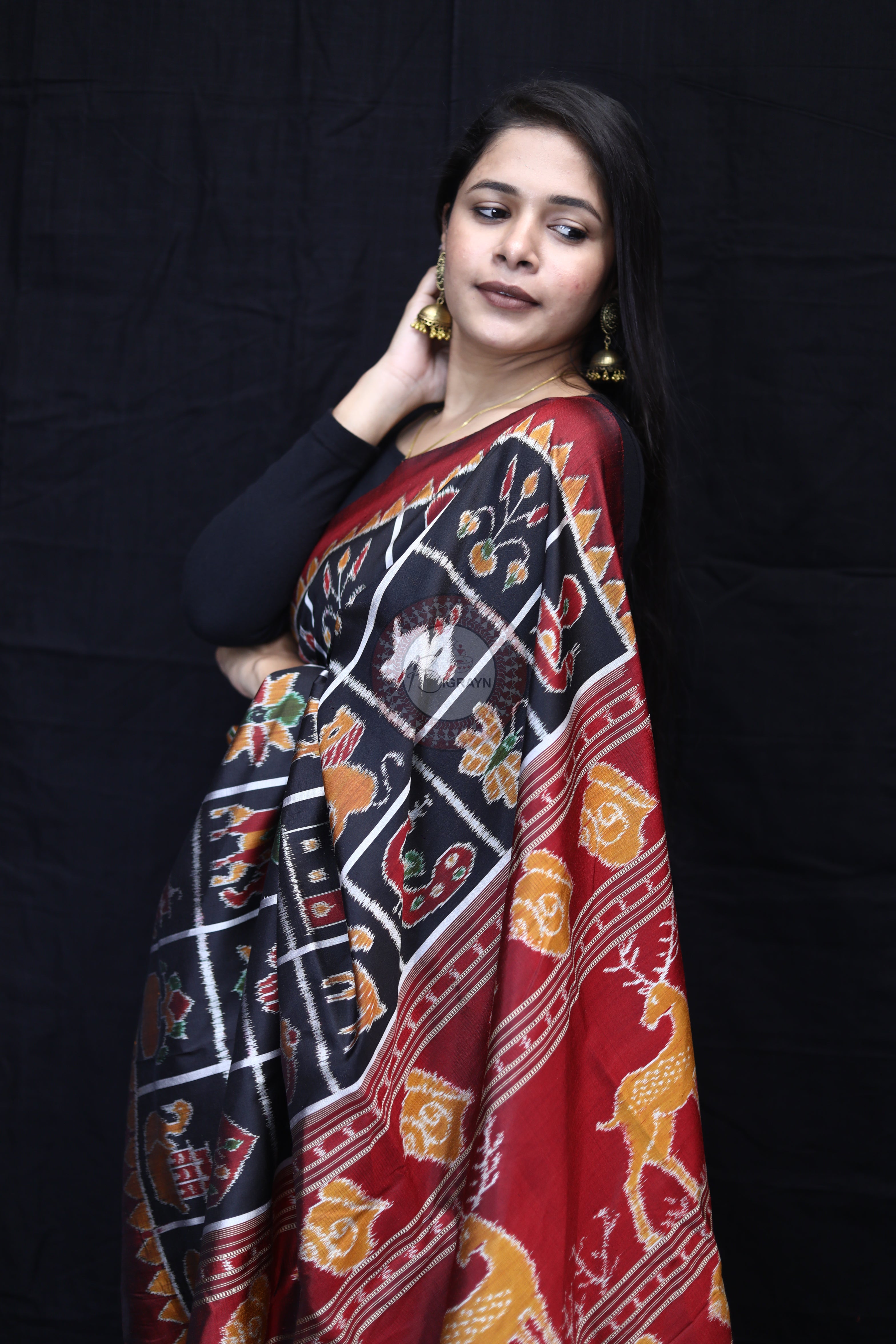 Black Nabakothi Mulberry Silk Saree